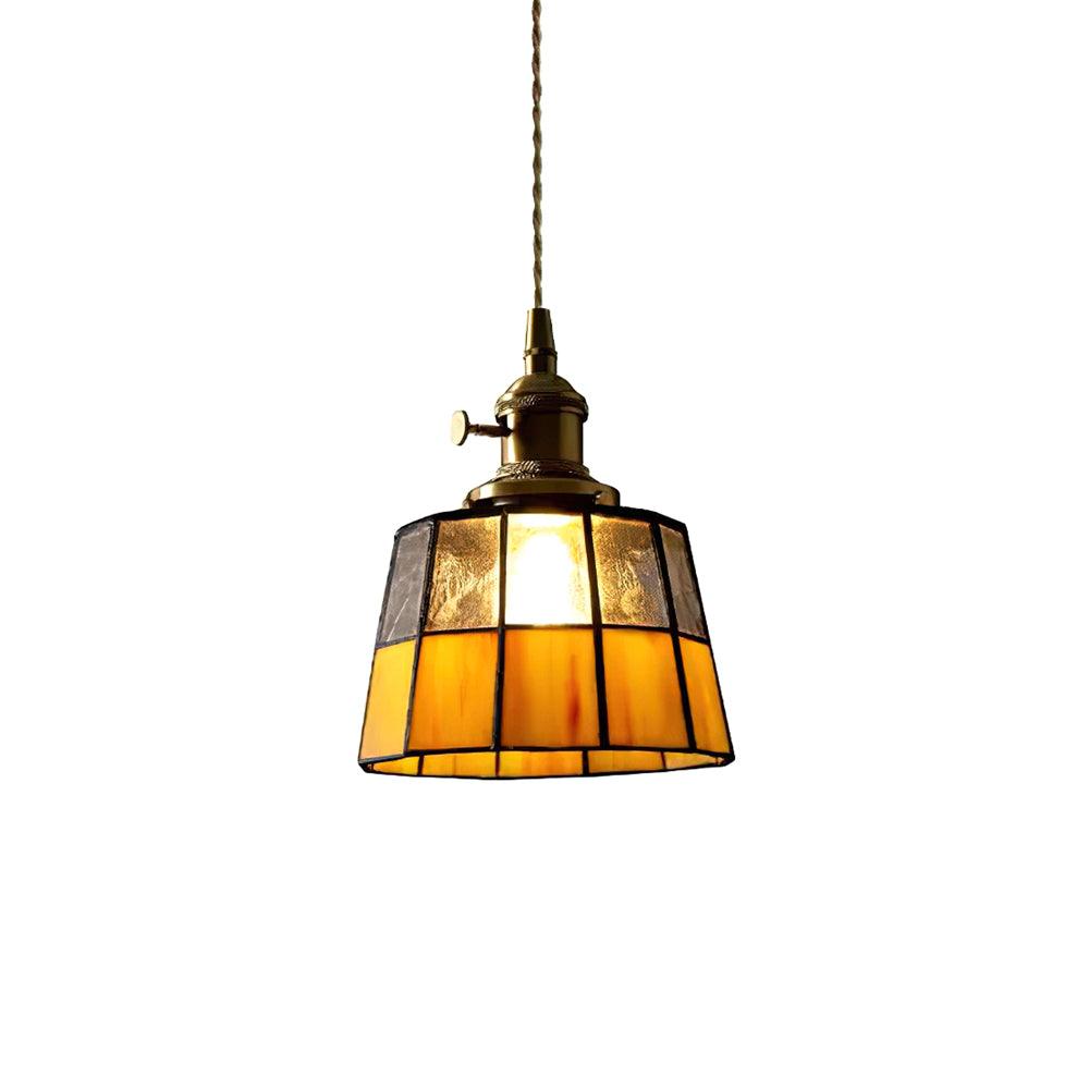 Geometric Glass Shade Hanging Light Fixture 6-Inch Brass Accents Adjustable for Counter Island Dining Table Modern Ceiling Suspended Lamp | Thomler