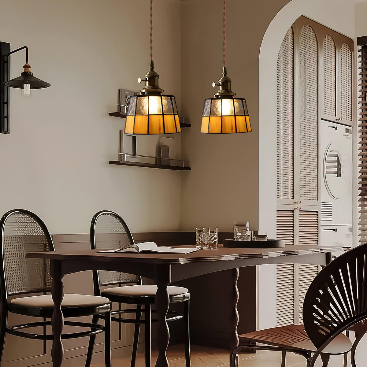 Geometric Glass Shade Hanging Light Fixture 6-Inch Brass Accents Adjustable for Counter Island Dining Table Modern Ceiling Suspended Lamp | Thomler