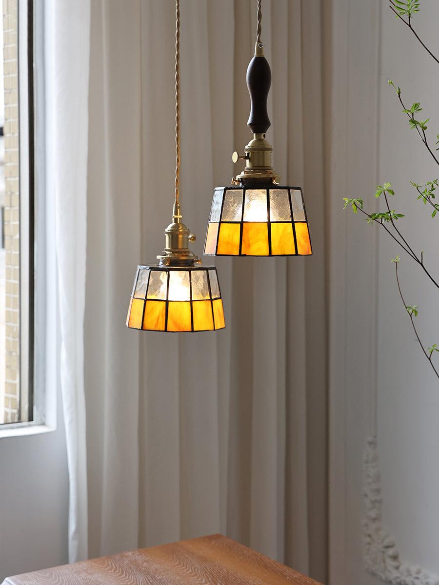 Geometric Glass Shade Hanging Light Fixture 6-Inch Brass Accents Adjustable for Counter Island Dining Table Modern Ceiling Suspended Lamp | Thomler