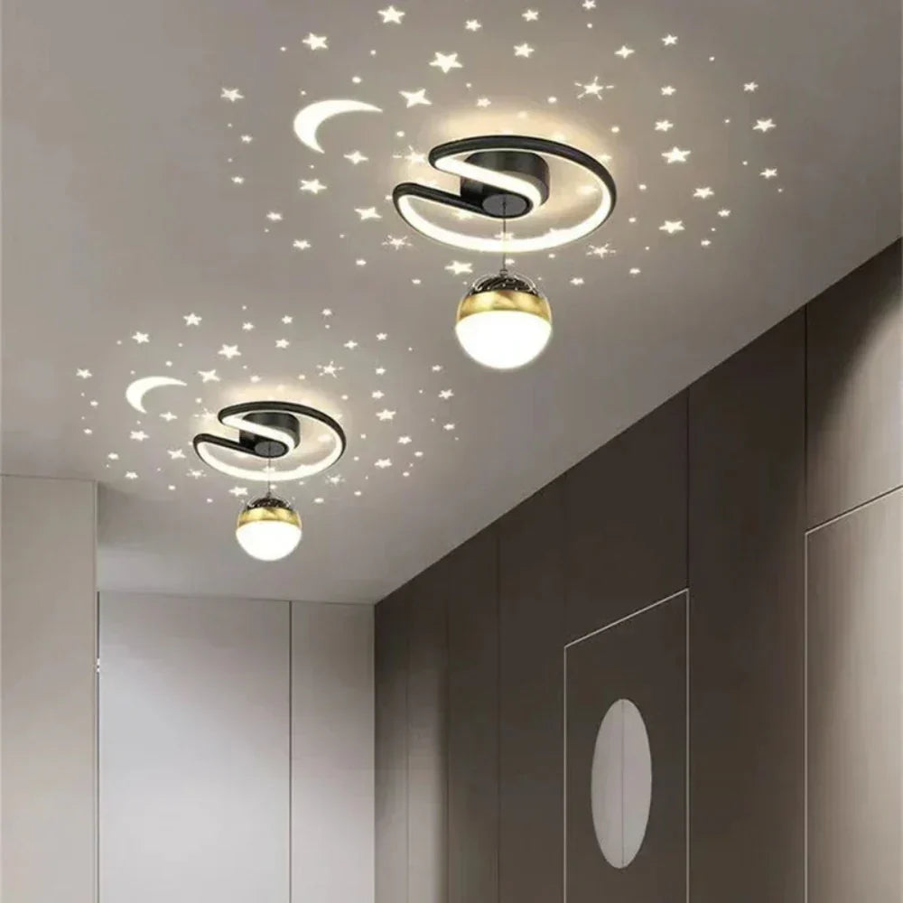 Dimmable LED Flush Mount Ceiling Light with Starry Sky Projection for Bedrooms & Hallways | Aluminum Round Fixture | 10 in Diameter | Thomler