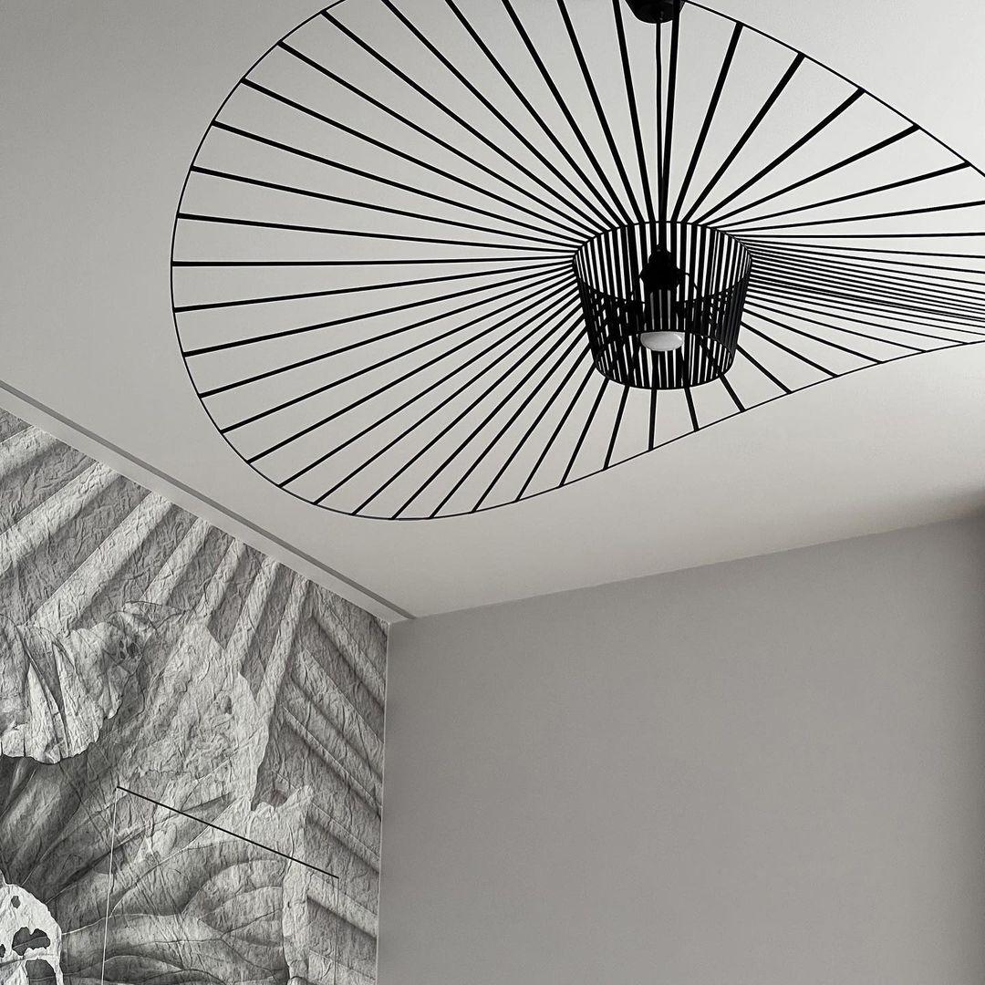 Oversized Woven Ceiling Fixture 47 in Black for Dining & Living Rooms Statement Lighting Above Tables Modern Handcrafted Fiber Shade | Thomler