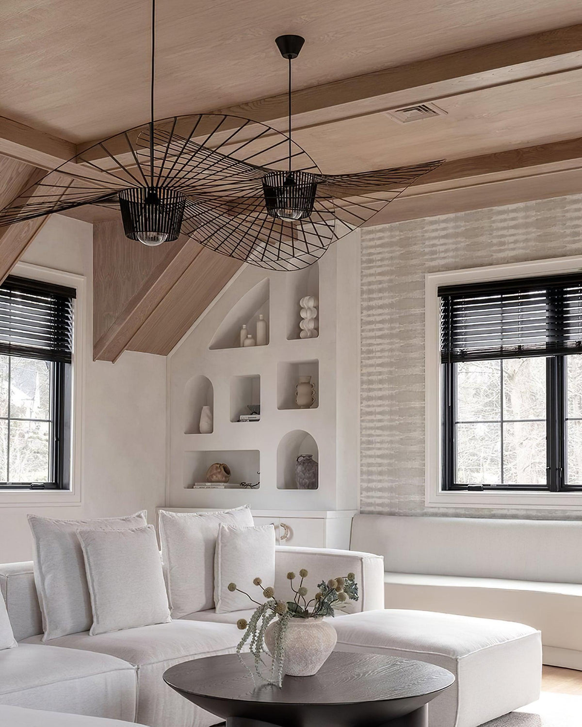 Oversized Woven Ceiling Fixture 47 in Black for Dining & Living Rooms Statement Lighting Above Tables Modern Handcrafted Fiber Shade | Thomler