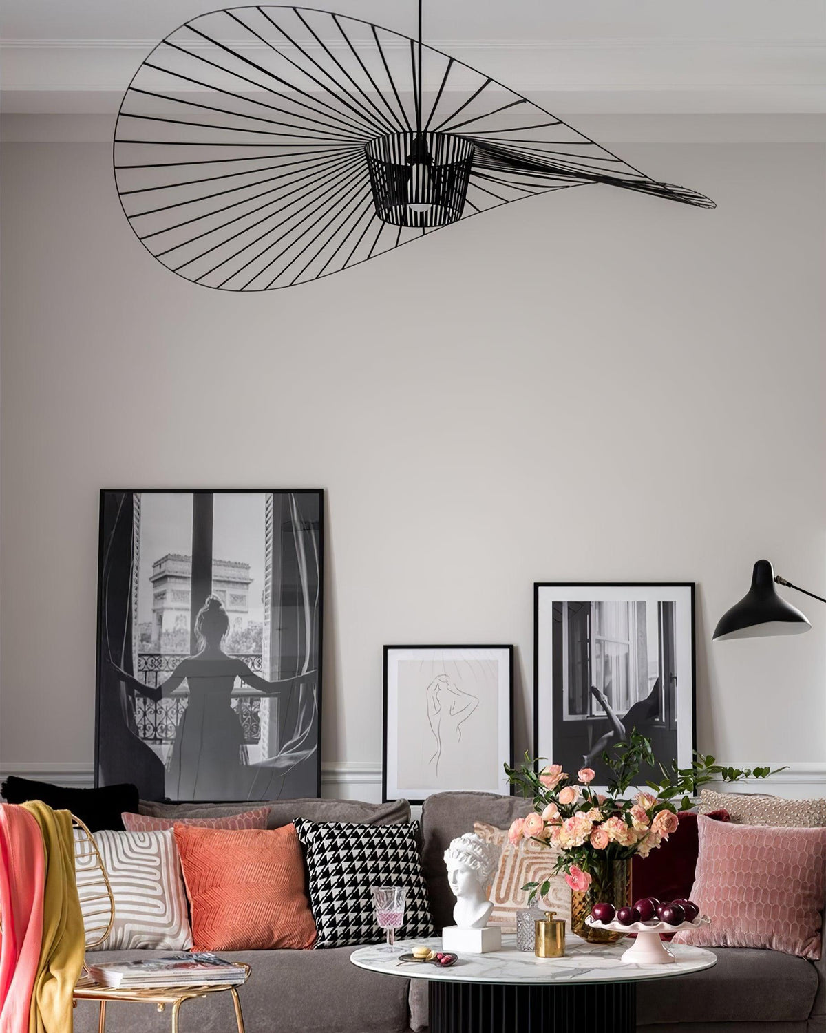 Oversized Woven Ceiling Fixture 47 in Black for Dining & Living Rooms Statement Lighting Above Tables Modern Handcrafted Fiber Shade | Thomler