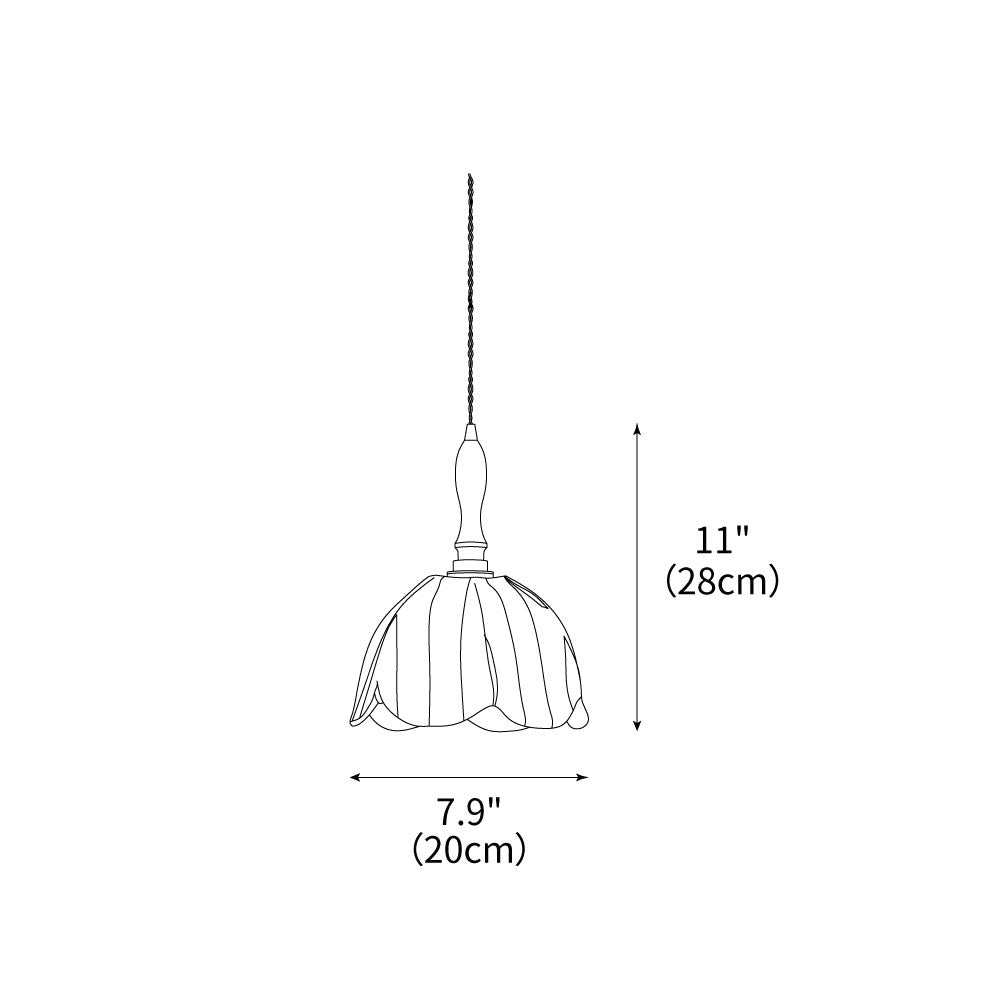 Hanging Ceiling Light with Tulip-Style Striped Shade 7.9 in Diameter Adjustable Wood Accent for Kitchen Dining Room Reading Nook Breakfast A | Thomler