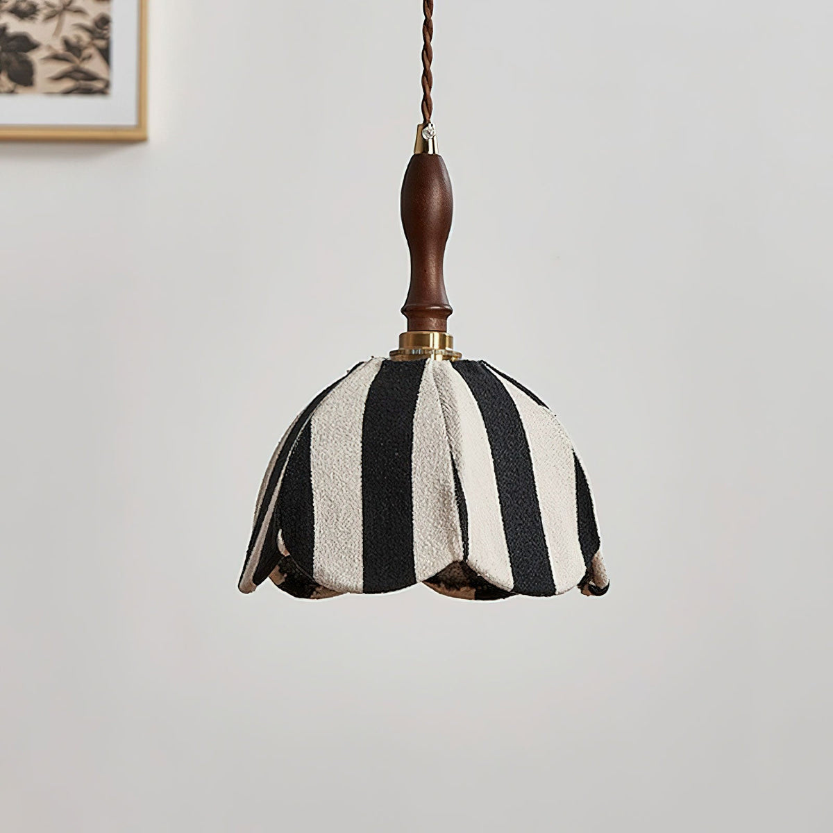 Hanging Ceiling Light with Tulip-Style Striped Shade 7.9 in Diameter Adjustable Wood Accent for Kitchen Dining Room Reading Nook Breakfast A | Thomler