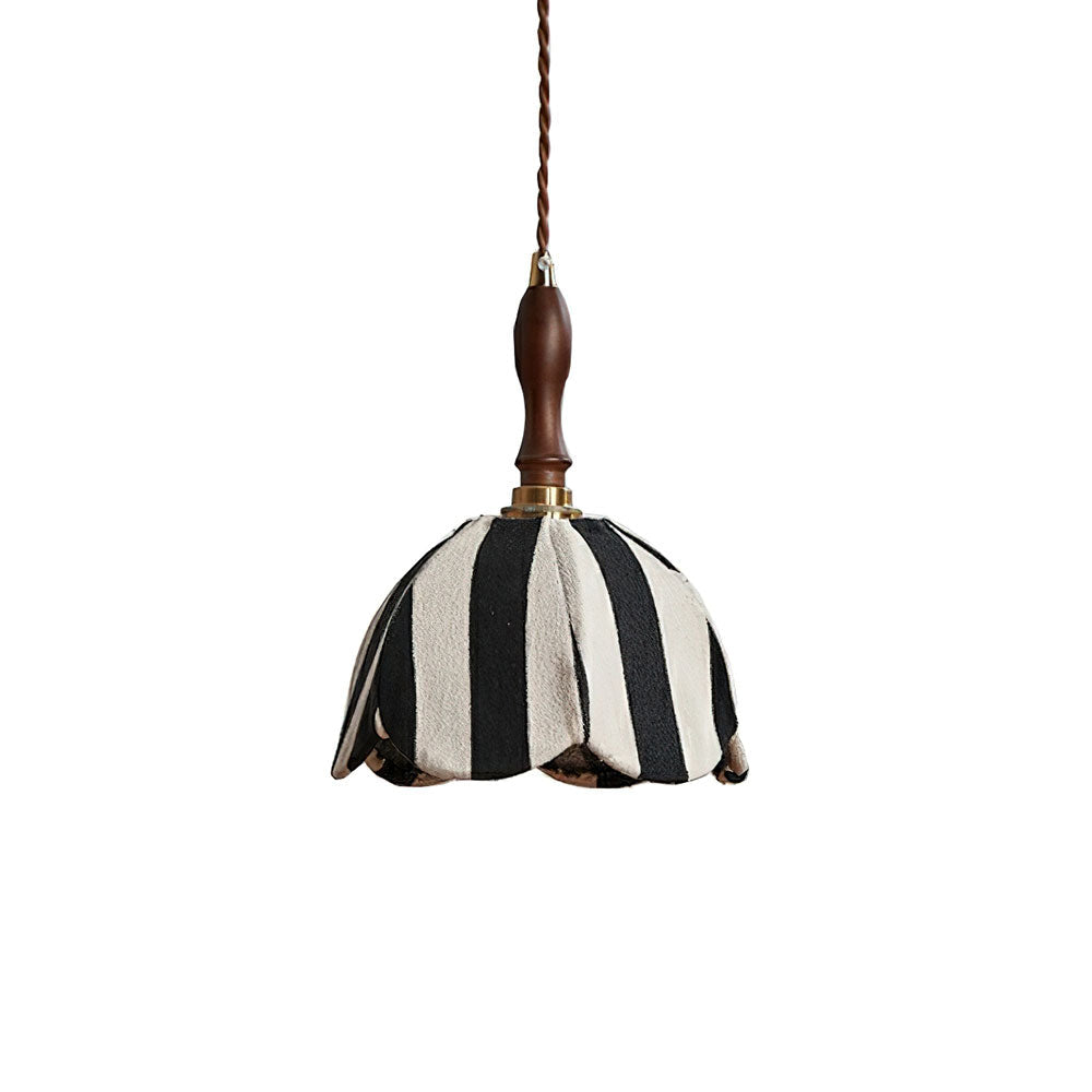 Hanging Ceiling Light with Tulip-Style Striped Shade 7.9 in Diameter Adjustable Wood Accent for Kitchen Dining Room Reading Nook Breakfast A | Thomler