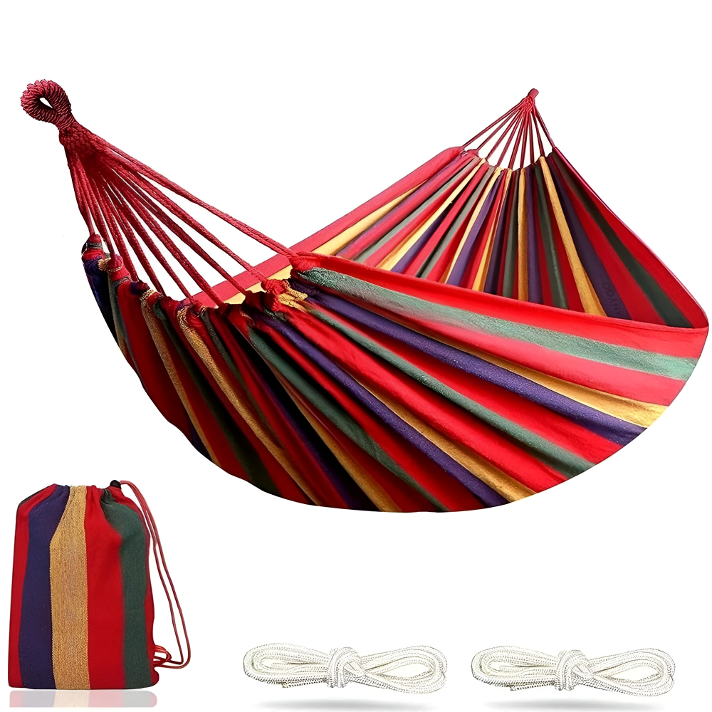 Double Hammock for Patio & Camping – Heavy-Duty Cotton 450 lb Capacity with Carry Bag & Ropes for Backyard Relaxation | Thomler