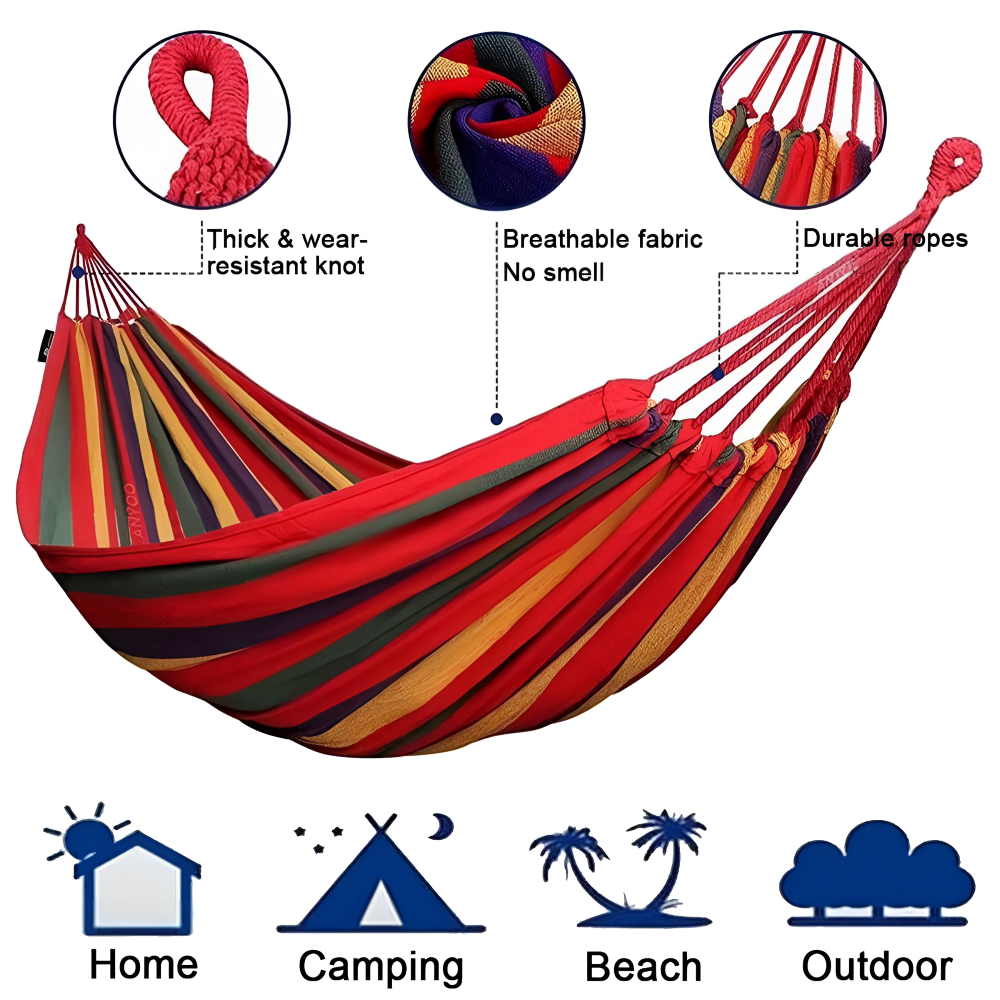 Double Hammock for Patio & Camping – Heavy-Duty Cotton 450 lb Capacity with Carry Bag & Ropes for Backyard Relaxation | Thomler
