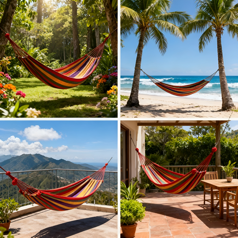 Double Hammock for Patio & Camping – Heavy-Duty Cotton 450 lb Capacity with Carry Bag & Ropes for Backyard Relaxation | Thomler