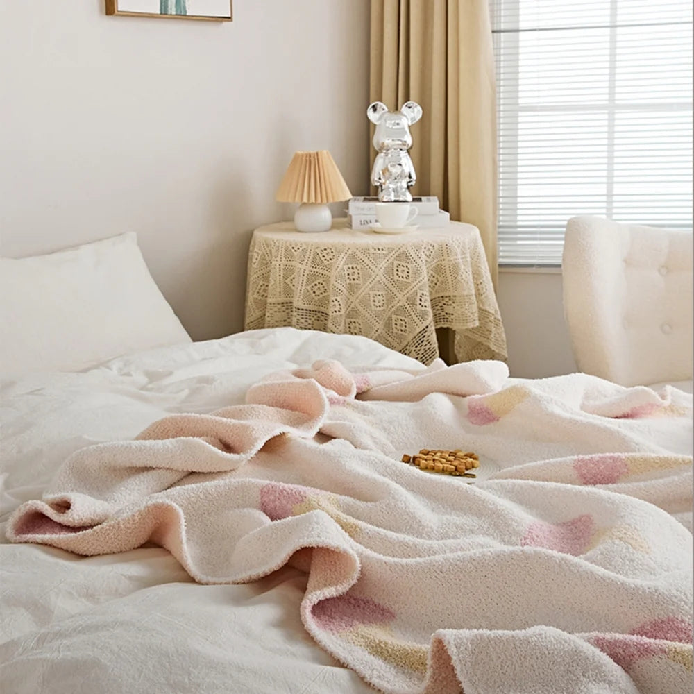 Plush Knitted Dessert-Print Throw Blanket – Cozy Microfiber Velvet for Couch, Bed & Travel – 47×59 in