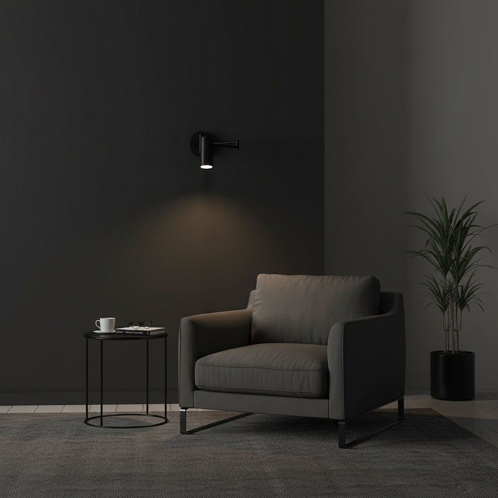 Aplique de pared LED con brazo giratorio y soporte extensible para dormitorio, pasillo, rincón de lectura e iluminación de tareas. Lámpara moderna regulable, oro y negro | Thomler