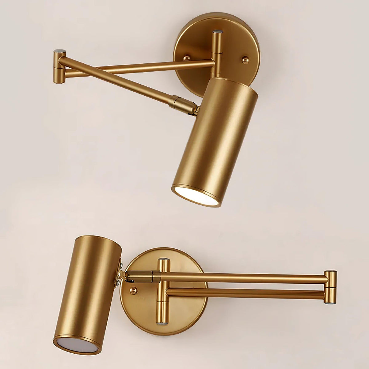 Aplique de pared LED con brazo giratorio y soporte extensible para dormitorio, pasillo, rincón de lectura e iluminación de tareas. Lámpara moderna regulable, oro y negro | Thomler