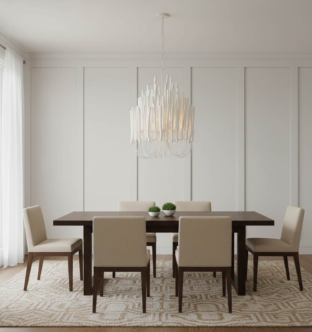 Ronde gelaagde plafondlamp van hout en metaal voor eetkamer, woonkamer en slaapkamer – Verstelbare hanglamp met whitewash afwerking – 6 tot 18 armen | Thomler