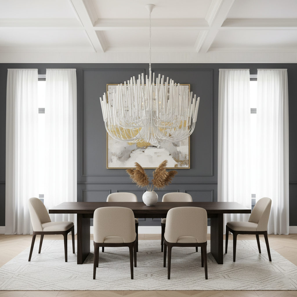 Ronde gelaagde plafondlamp van hout en metaal voor eetkamer, woonkamer en slaapkamer – Verstelbare hanglamp met whitewash afwerking – 6 tot 18 armen | Thomler