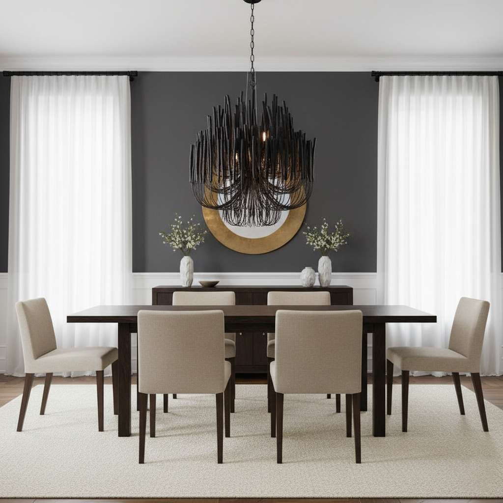 Ronde gelaagde plafondlamp van hout en metaal voor eetkamer, woonkamer en slaapkamer – Verstelbare hanglamp met whitewash afwerking – 6 tot 18 armen | Thomler