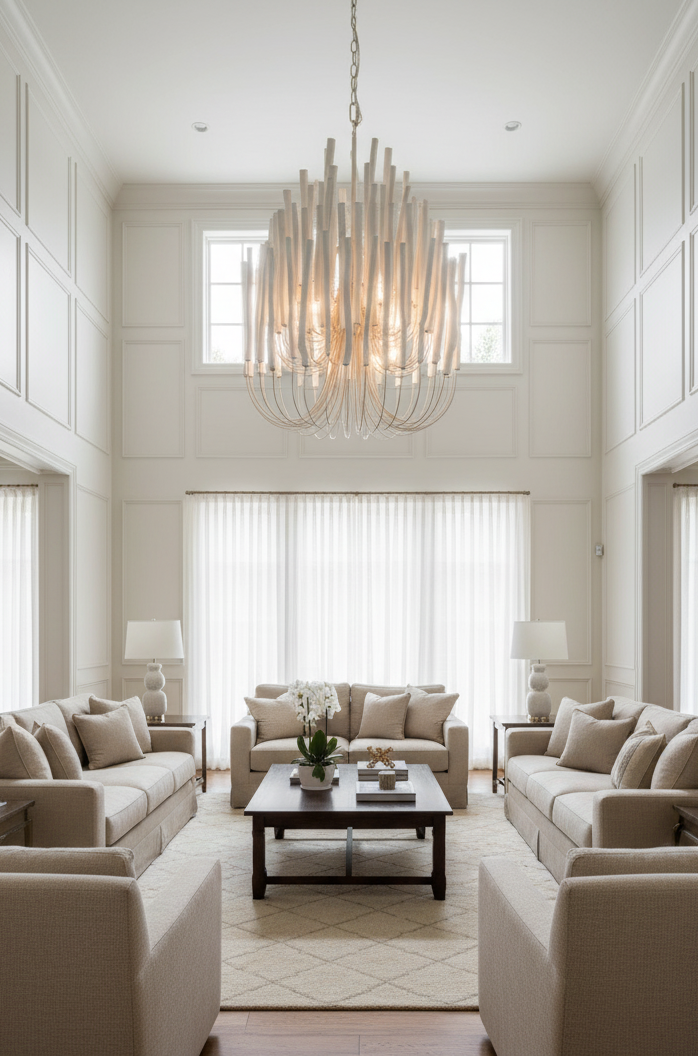 Ronde gelaagde plafondlamp van hout en metaal voor eetkamer, woonkamer en slaapkamer – Verstelbare hanglamp met whitewash afwerking – 6 tot 18 armen | Thomler