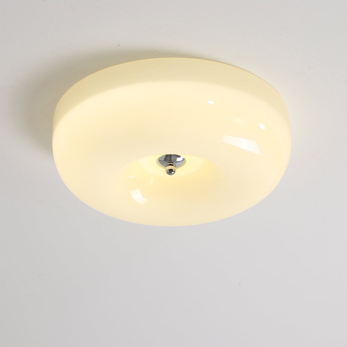 LED-Deckenleuchte chrom strukturiertes Glas, integrierte Beleuchtung, 16 Zoll rund, flaches Design für Schlafzimmer, Wohnzimmer, Esszimmer | Thomler