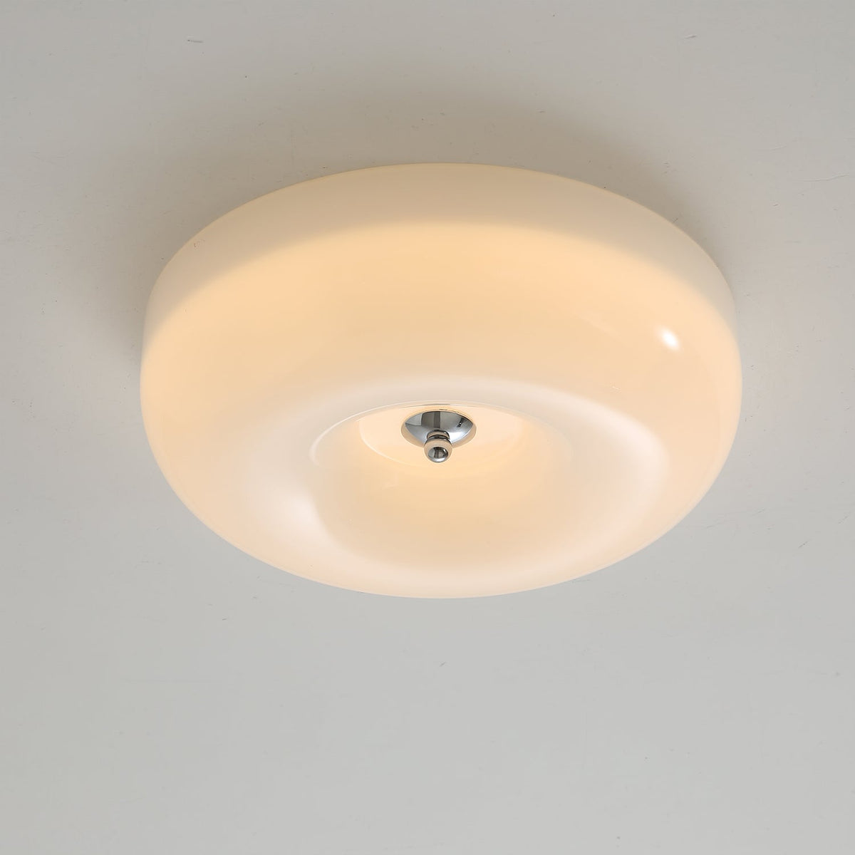 LED-Deckenleuchte chrom strukturiertes Glas, integrierte Beleuchtung, 16 Zoll rund, flaches Design für Schlafzimmer, Wohnzimmer, Esszimmer | Thomler