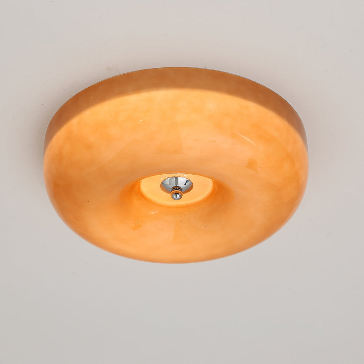 LED-Deckenleuchte chrom strukturiertes Glas, integrierte Beleuchtung, 16 Zoll rund, flaches Design für Schlafzimmer, Wohnzimmer, Esszimmer | Thomler