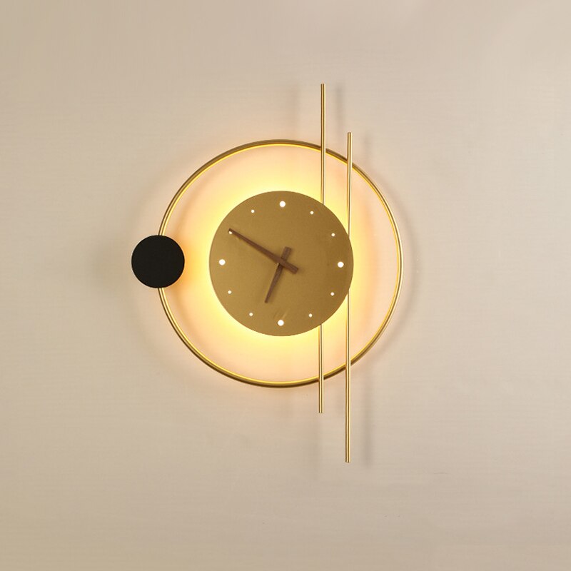 Backlit Metal Wall Clock 22 in × 16 in Gold Black Round Geometric Timepiece for Home Office Entry Foyer Den Workspace Ambient Glow Battery O | Thomler