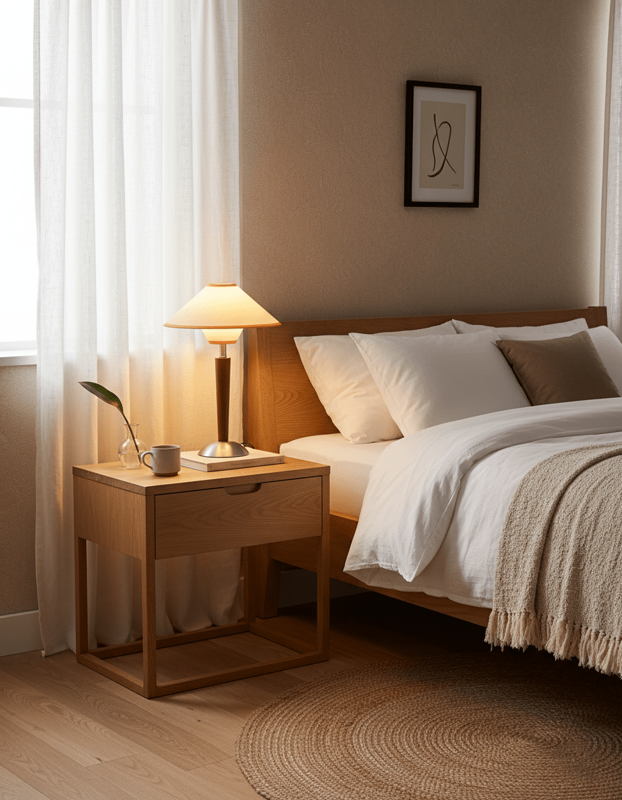 Fabric Shade Table Lamp 17 in for Nightstand & Side Table - Wood Base with E26 Socket for Bedroom Living Room Office Desk Reading Light Mini | Thomler