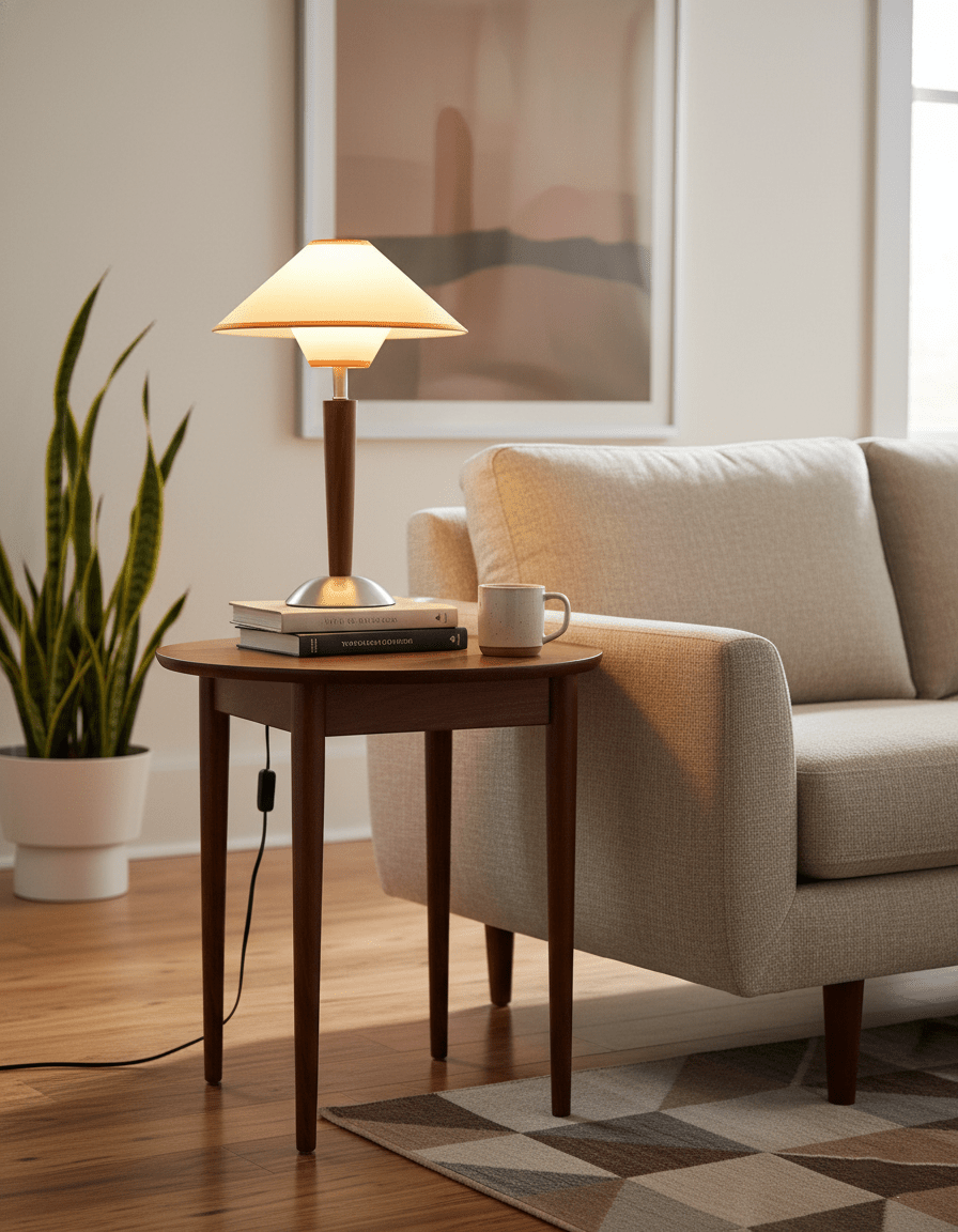 Fabric Shade Table Lamp 17 in for Nightstand & Side Table - Wood Base with E26 Socket for Bedroom Living Room Office Desk Reading Light Mini | Thomler