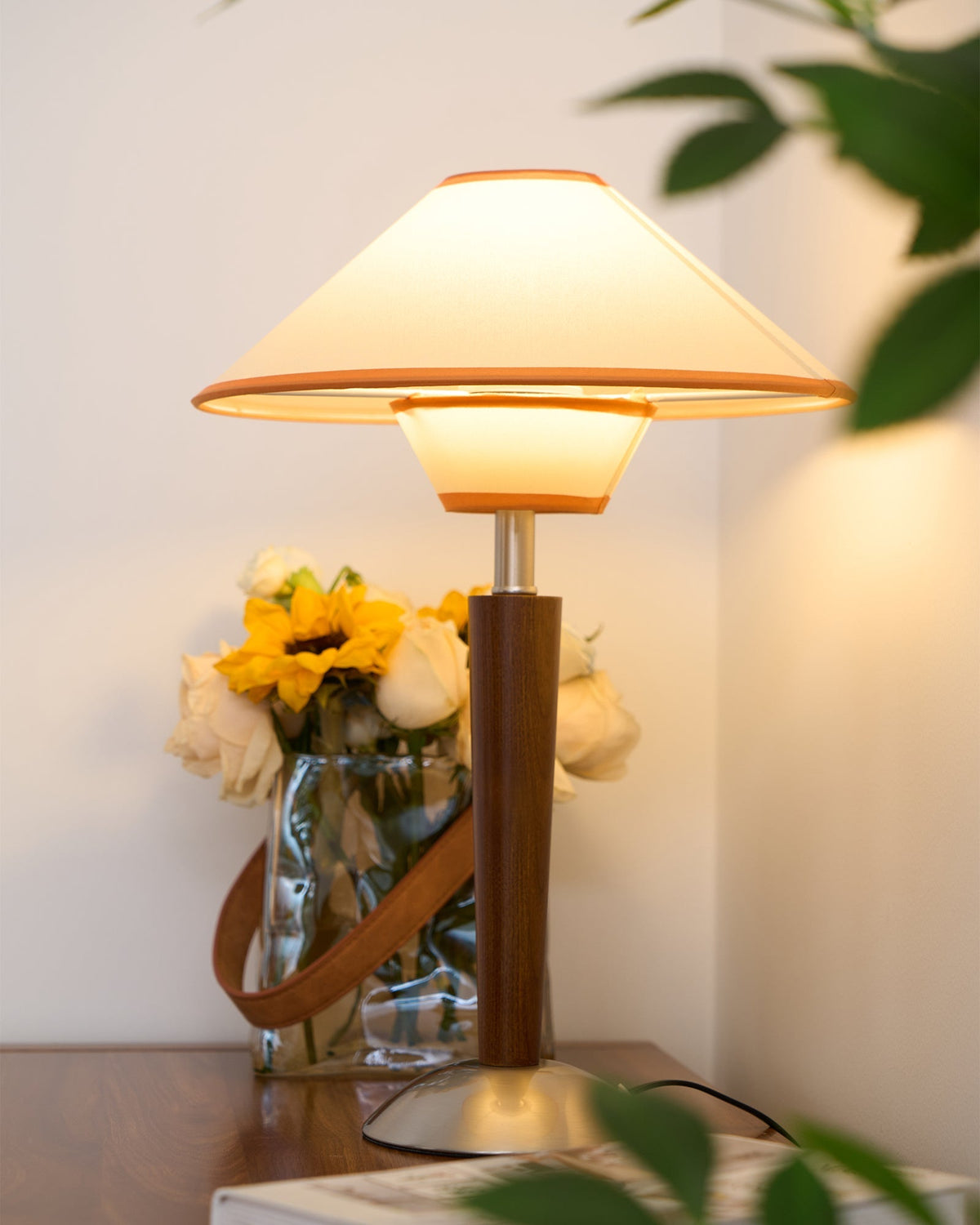 Fabric Shade Table Lamp 17 in for Nightstand & Side Table - Wood Base with E26 Socket for Bedroom Living Room Office Desk Reading Light Mini | Thomler