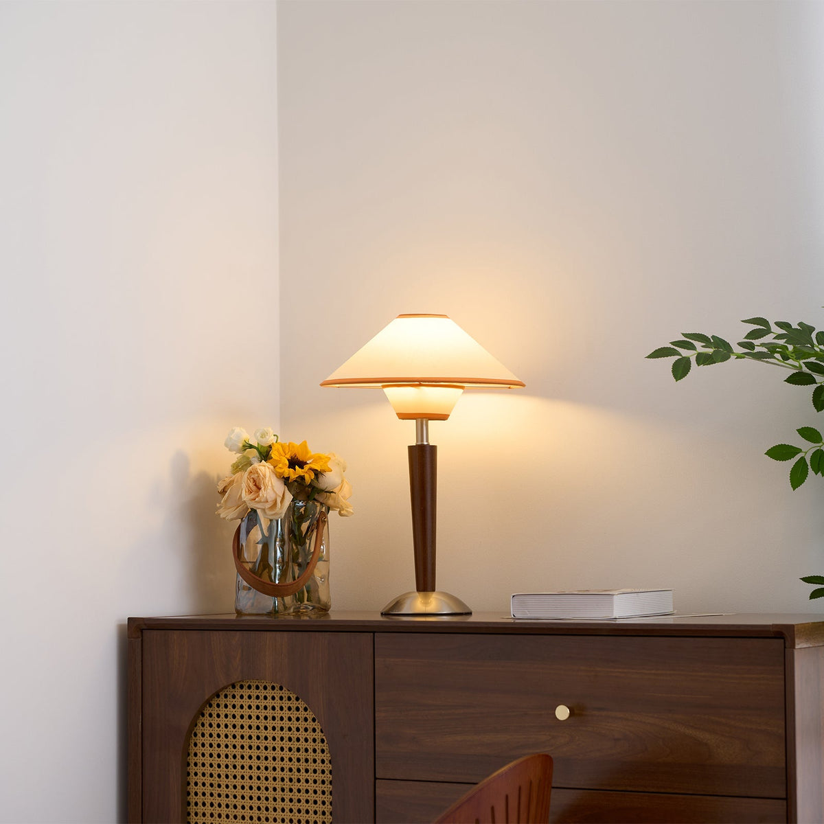 Fabric Shade Table Lamp 17 in for Nightstand & Side Table - Wood Base with E26 Socket for Bedroom Living Room Office Desk Reading Light Mini | Thomler