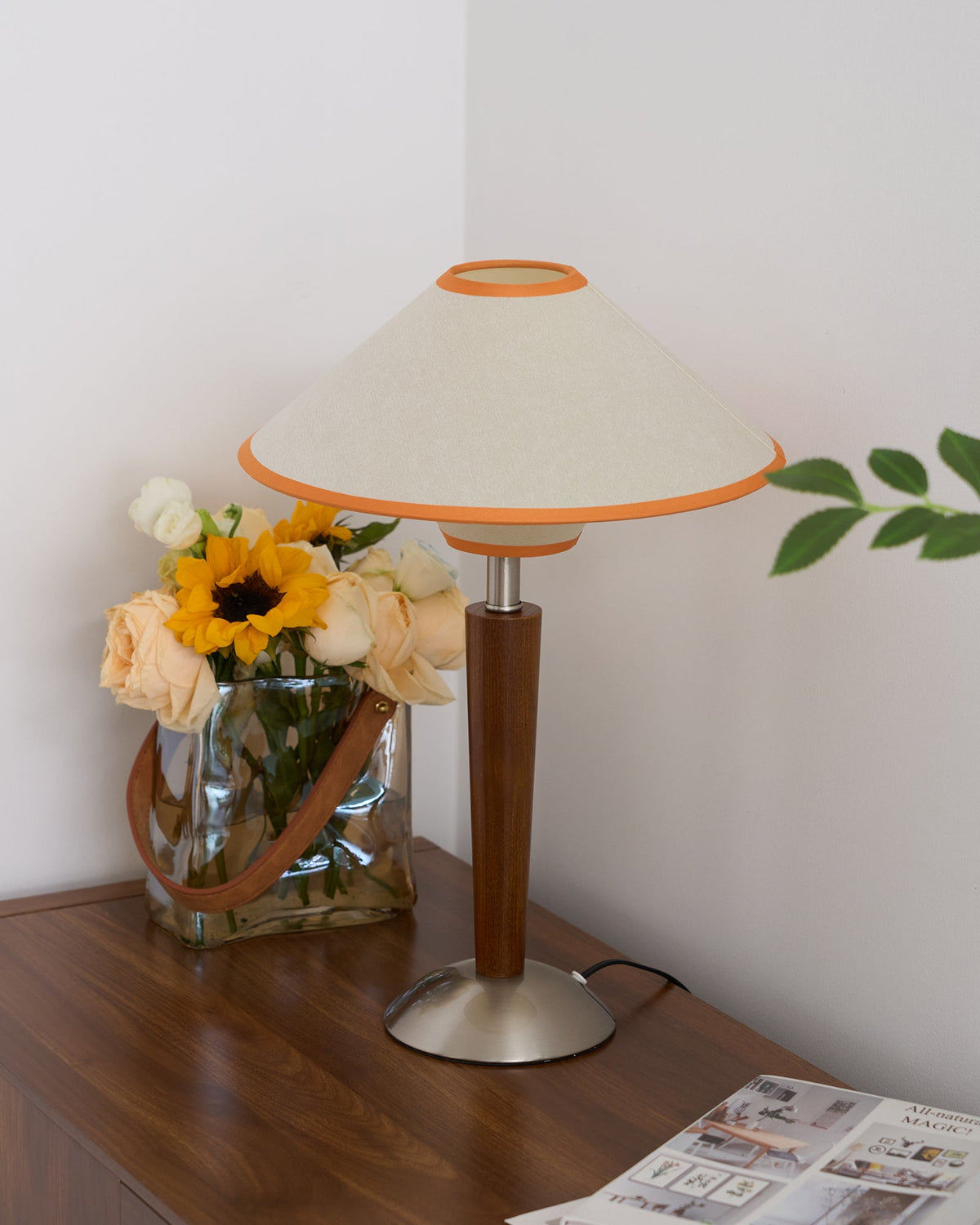 Fabric Shade Table Lamp 17 in for Nightstand & Side Table - Wood Base with E26 Socket for Bedroom Living Room Office Desk Reading Light Mini | Thomler