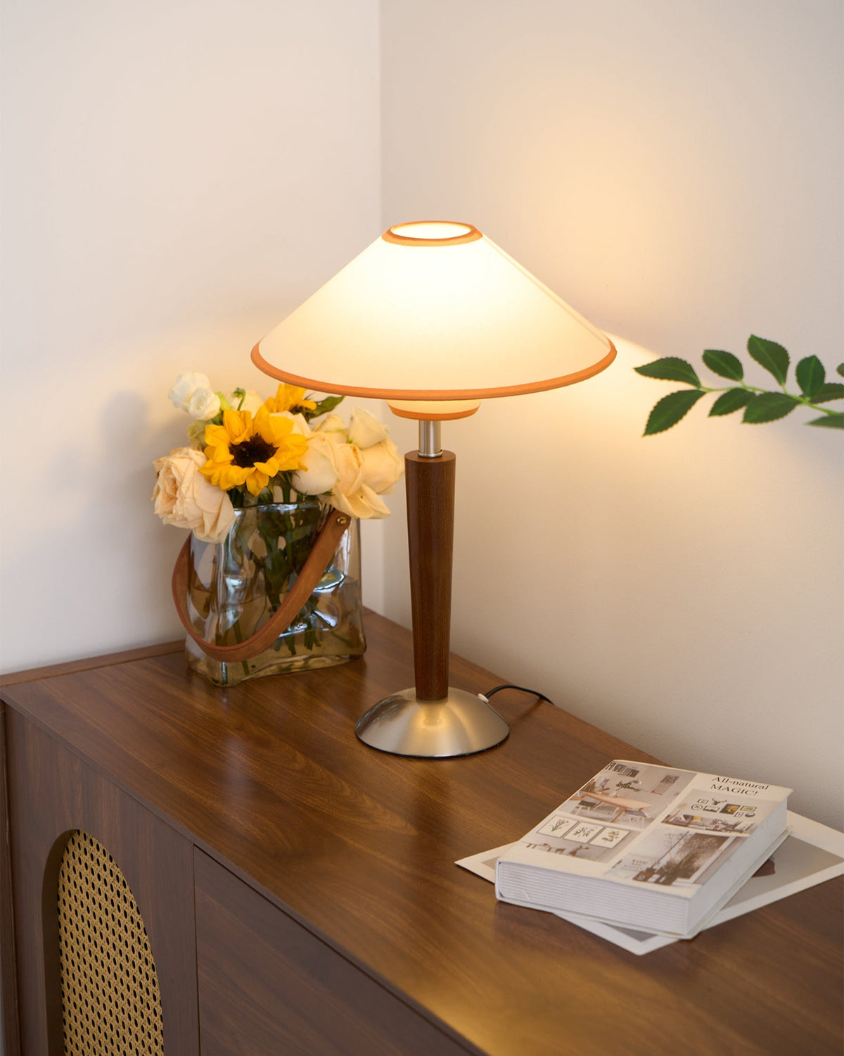 Fabric Shade Table Lamp 17 in for Nightstand & Side Table - Wood Base with E26 Socket for Bedroom Living Room Office Desk Reading Light Mini | Thomler