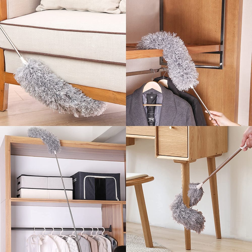 Uitschuifbare microvezel plumeau met telescopische steel – buigbare kop, wasbaar, bereik van 2,4 meter voor plafondventilatoren, hoge planken, plinten | Thomler
