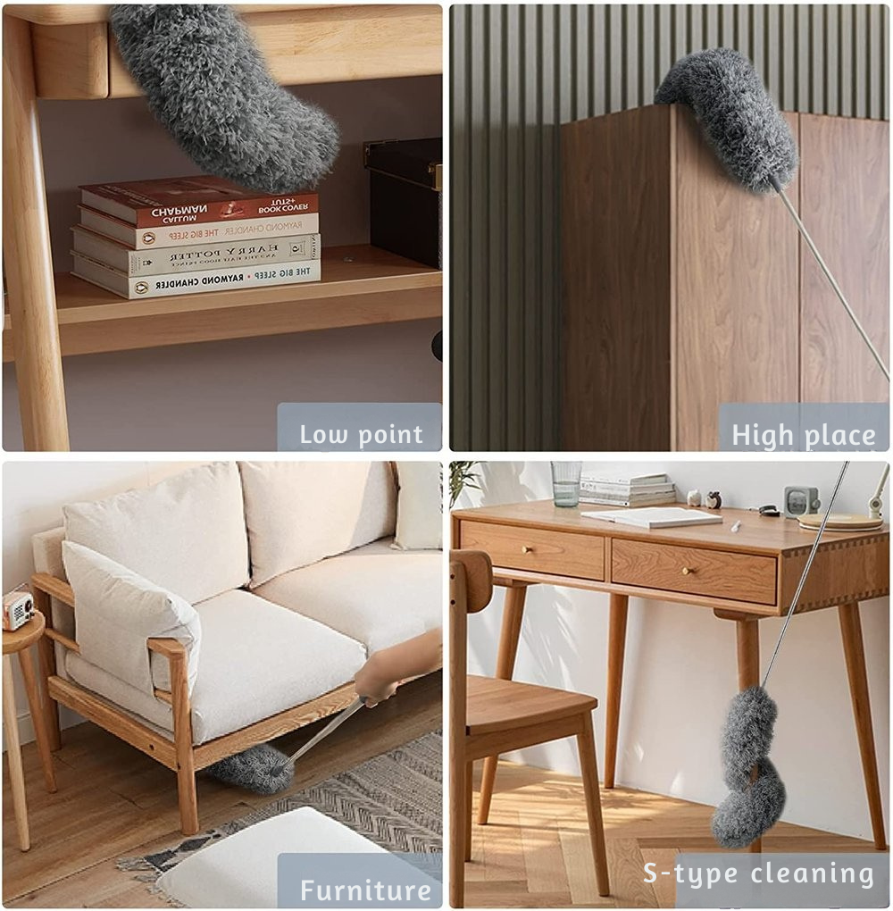 Uitschuifbare microvezel plumeau met telescopische steel – buigbare kop, wasbaar, bereik van 2,4 meter voor plafondventilatoren, hoge planken, plinten | Thomler