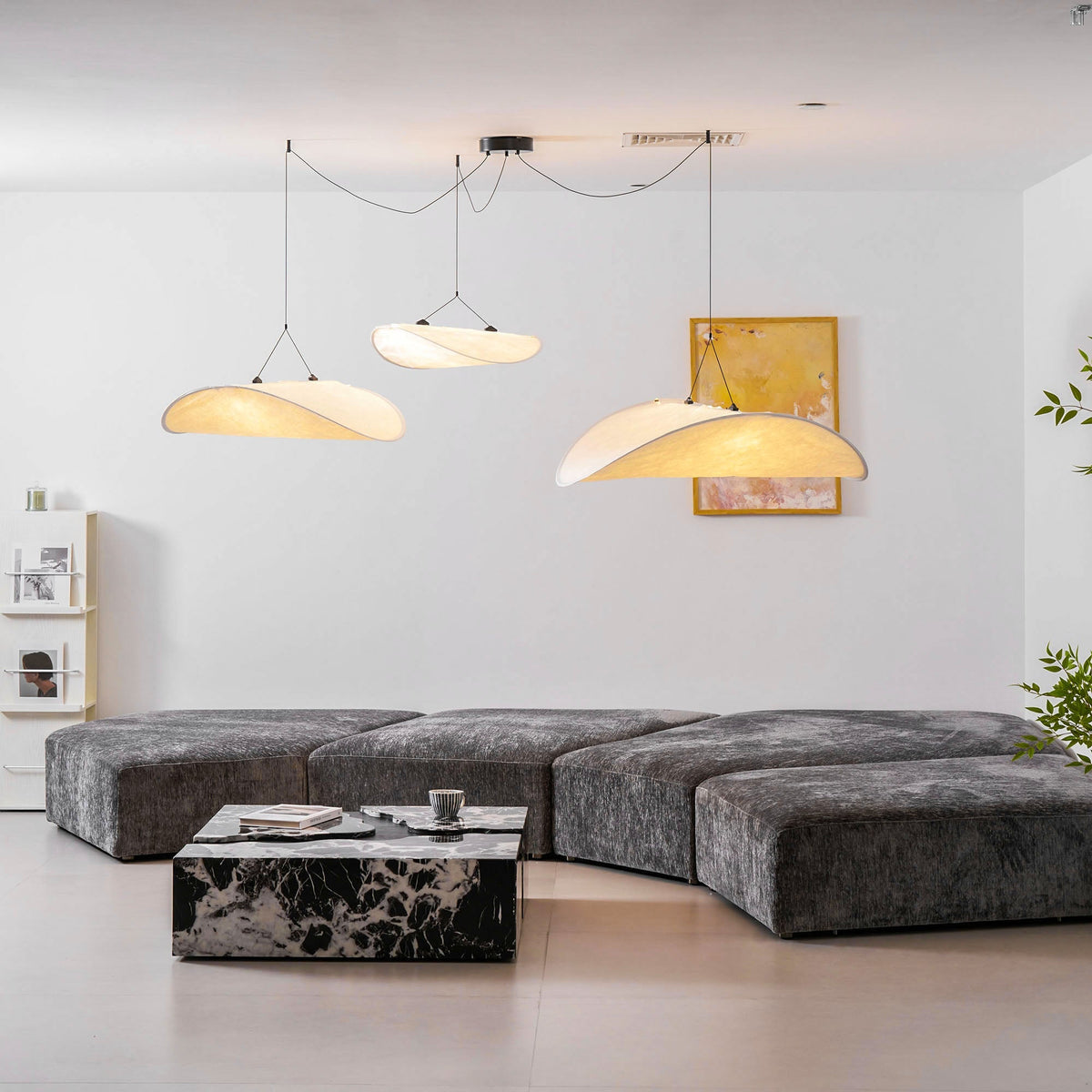 Lámpara colgante de pantalla de papel extragrande con altura ajustable, candelabro contemporáneo para isla de cocina, lámpara de techo para comedor | Thomler