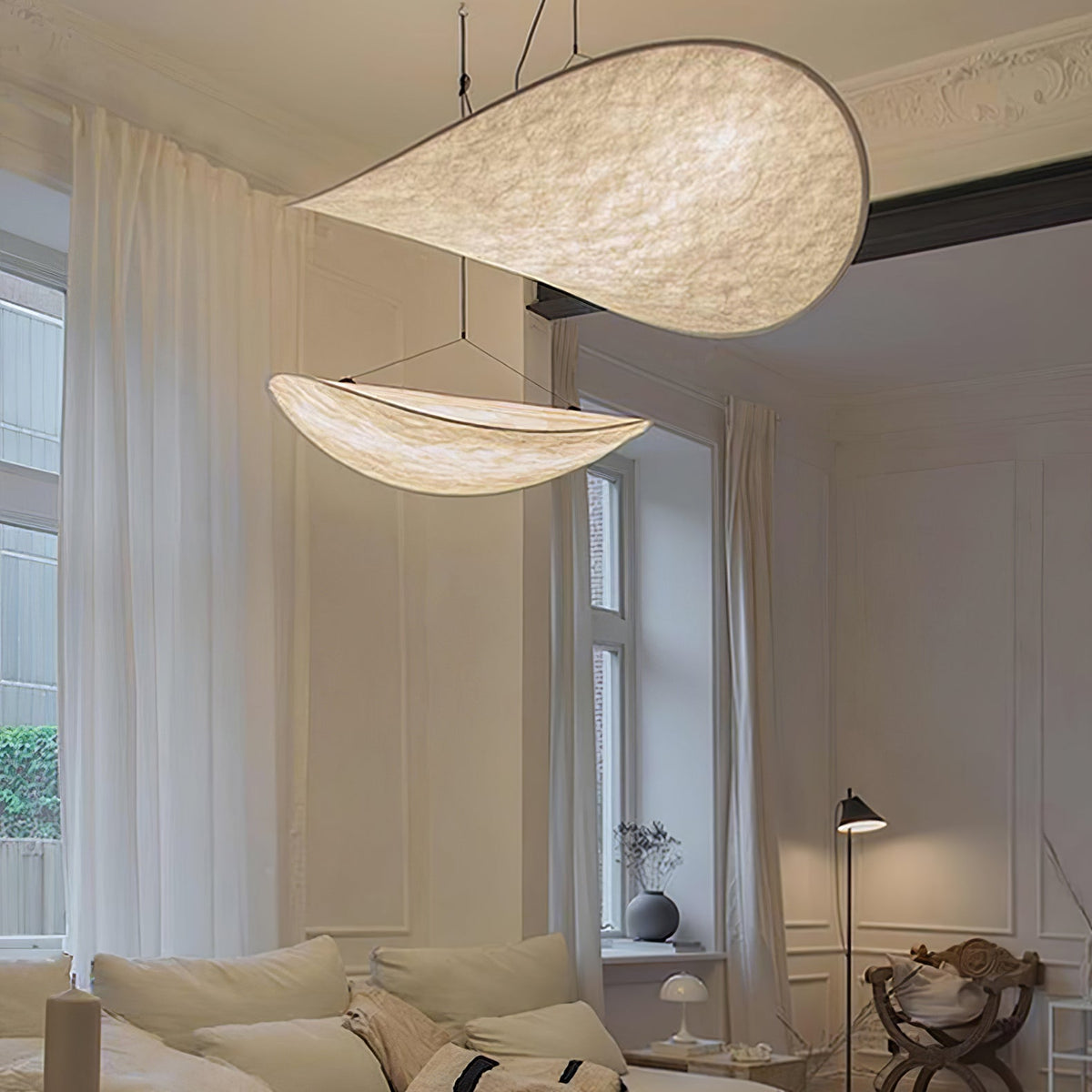 Lámpara colgante de pantalla de papel extragrande con altura ajustable, candelabro contemporáneo para isla de cocina, lámpara de techo para comedor | Thomler