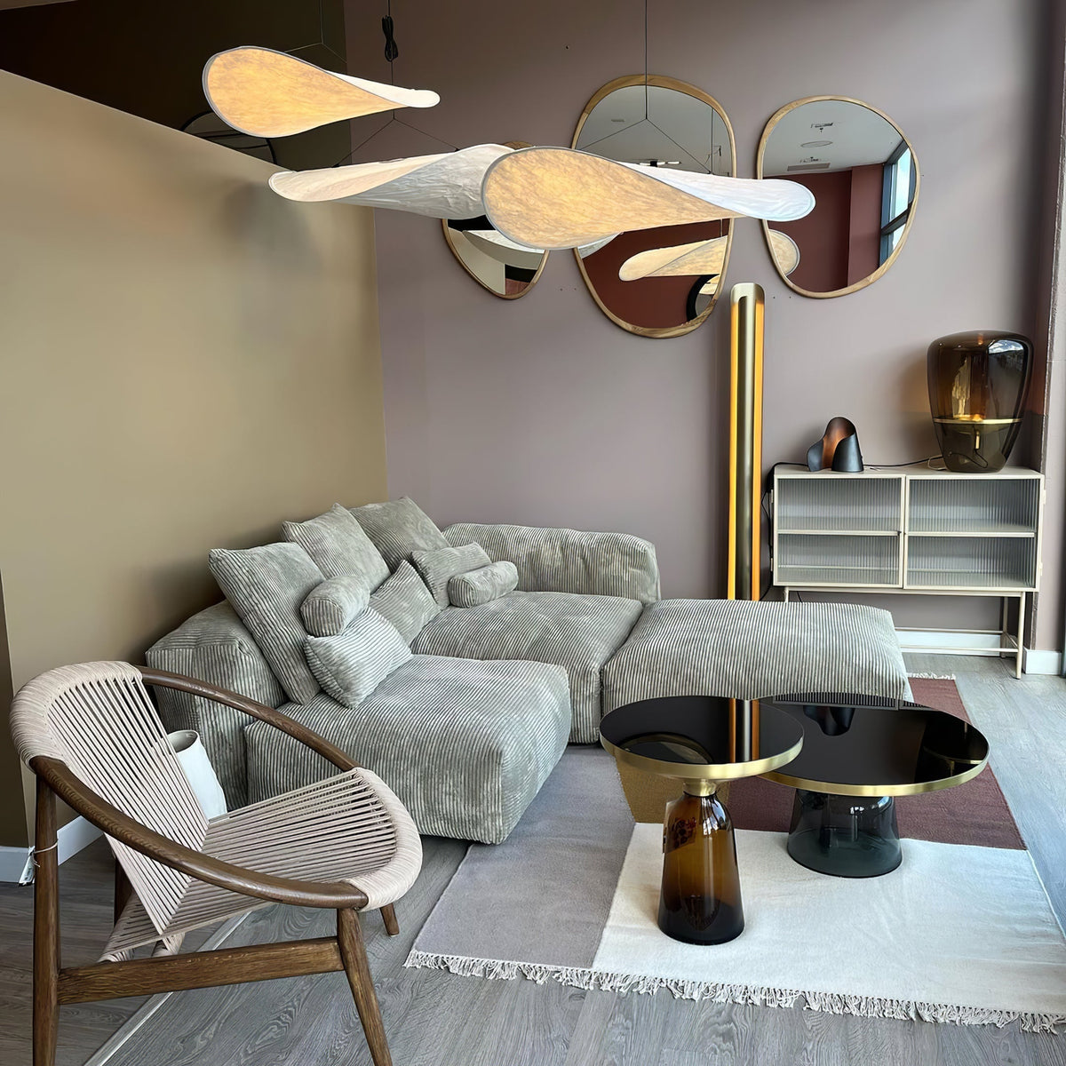 Lámpara colgante de pantalla de papel extragrande con altura ajustable, candelabro contemporáneo para isla de cocina, lámpara de techo para comedor | Thomler