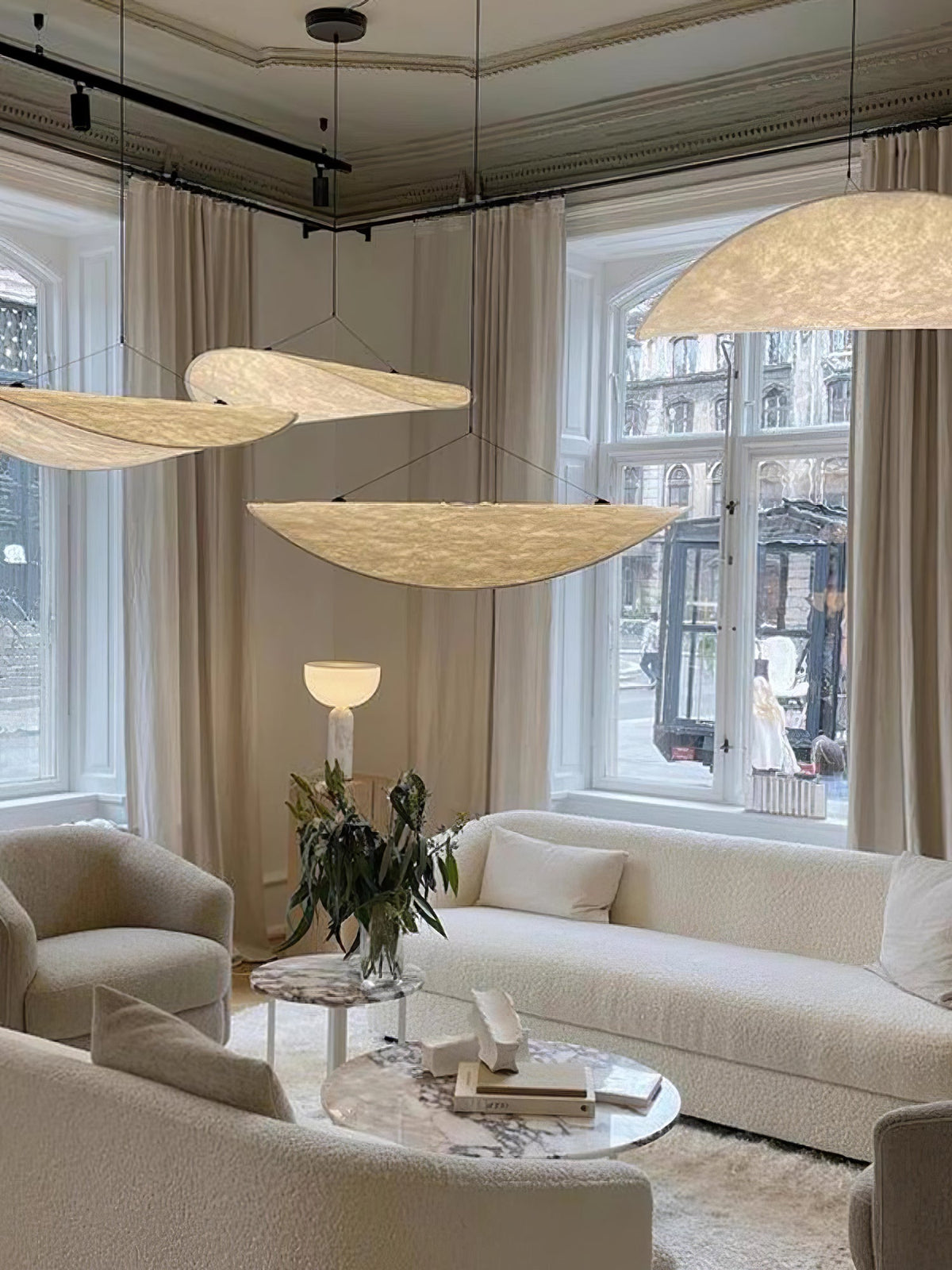 Lámpara colgante de pantalla de papel extragrande con altura ajustable, candelabro contemporáneo para isla de cocina, lámpara de techo para comedor | Thomler