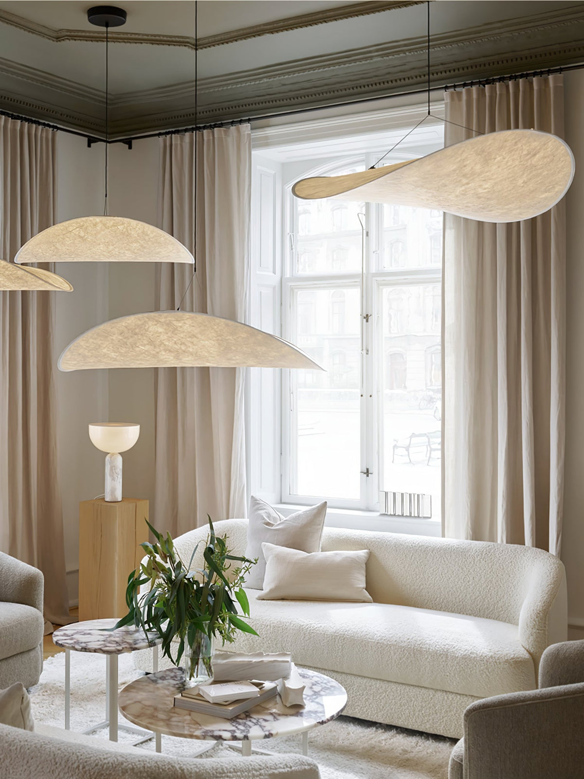 Lámpara colgante de pantalla de papel extragrande con altura ajustable, candelabro contemporáneo para isla de cocina, lámpara de techo para comedor | Thomler