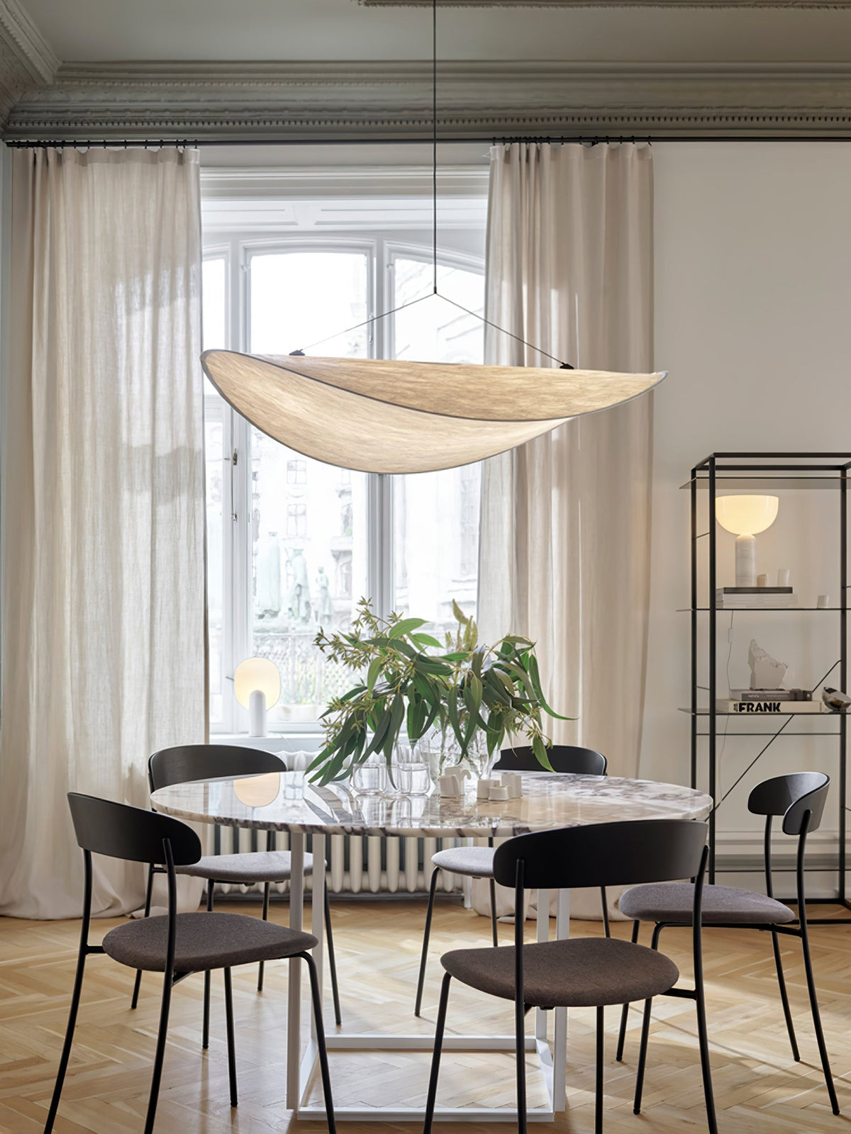 Lámpara colgante de pantalla de papel extragrande con altura ajustable, candelabro contemporáneo para isla de cocina, lámpara de techo para comedor | Thomler