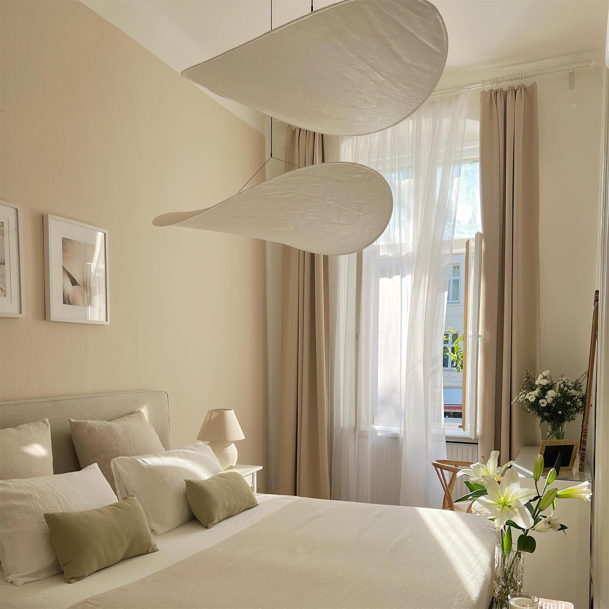 Lámpara colgante de pantalla de papel extragrande con altura ajustable, candelabro contemporáneo para isla de cocina, lámpara de techo para comedor | Thomler