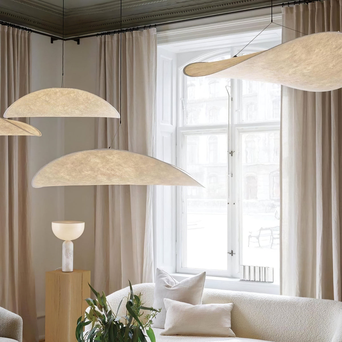 Lámpara colgante de pantalla de papel extragrande con altura ajustable, candelabro contemporáneo para isla de cocina, lámpara de techo para comedor | Thomler