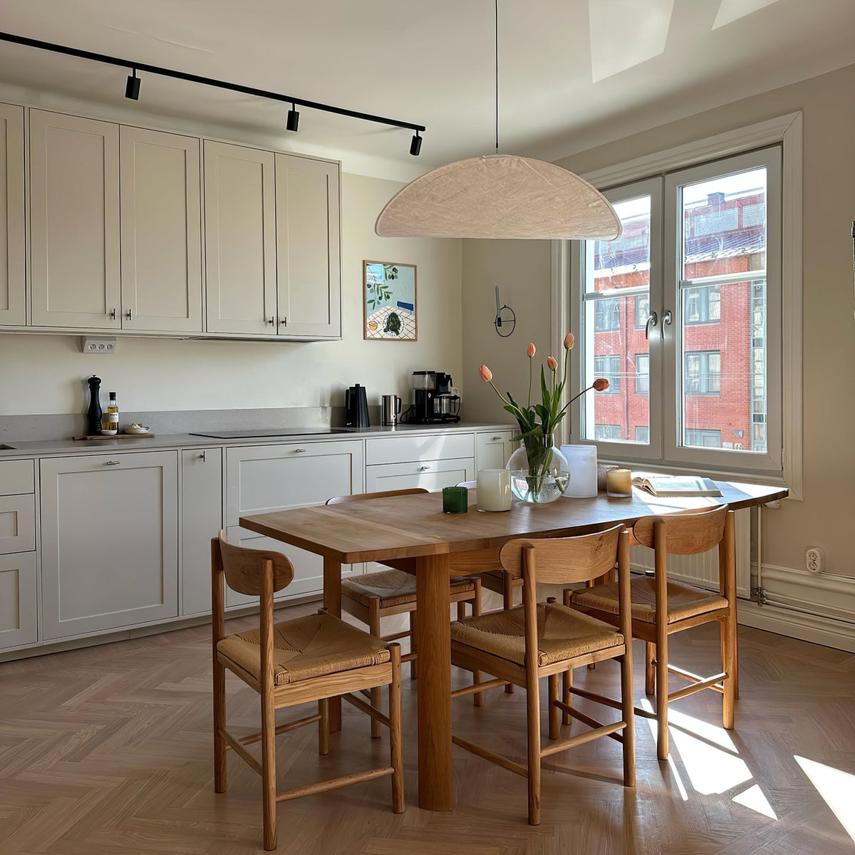 Lámpara colgante de pantalla de papel extragrande con altura ajustable, candelabro contemporáneo para isla de cocina, lámpara de techo para comedor | Thomler