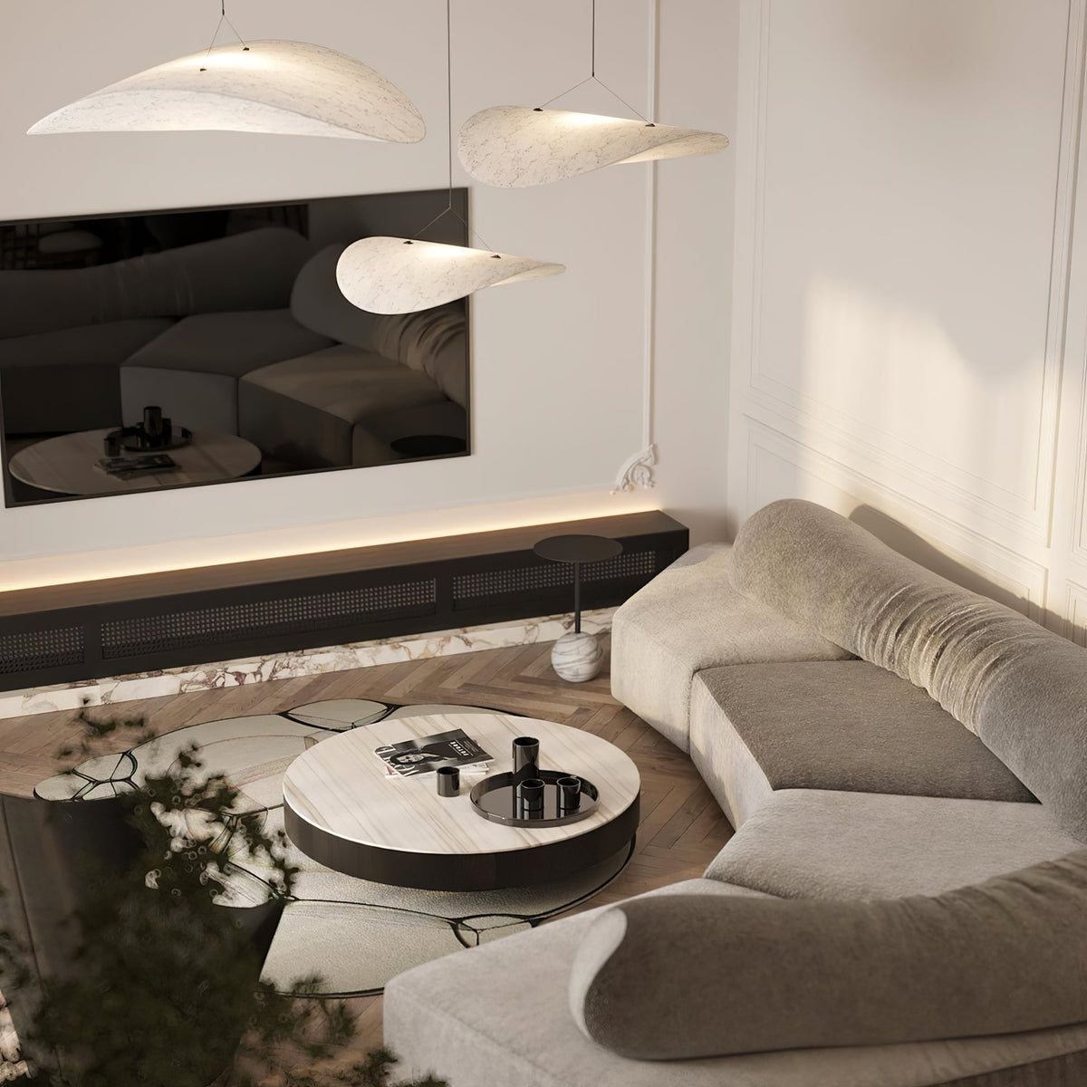 Lámpara colgante de pantalla de papel extragrande con altura ajustable, candelabro contemporáneo para isla de cocina, lámpara de techo para comedor | Thomler