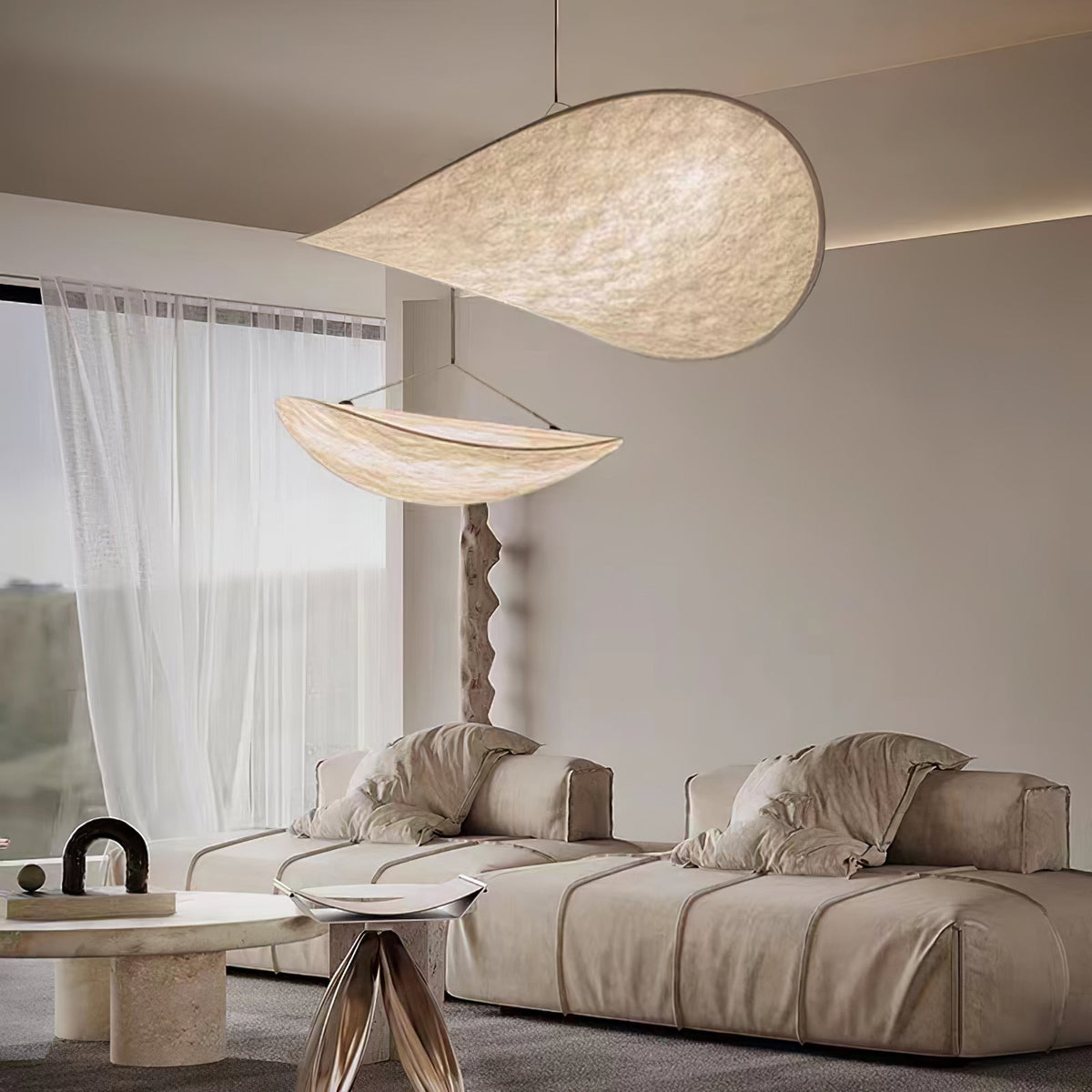 Lámpara colgante de pantalla de papel extragrande con altura ajustable, candelabro contemporáneo para isla de cocina, lámpara de techo para comedor | Thomler