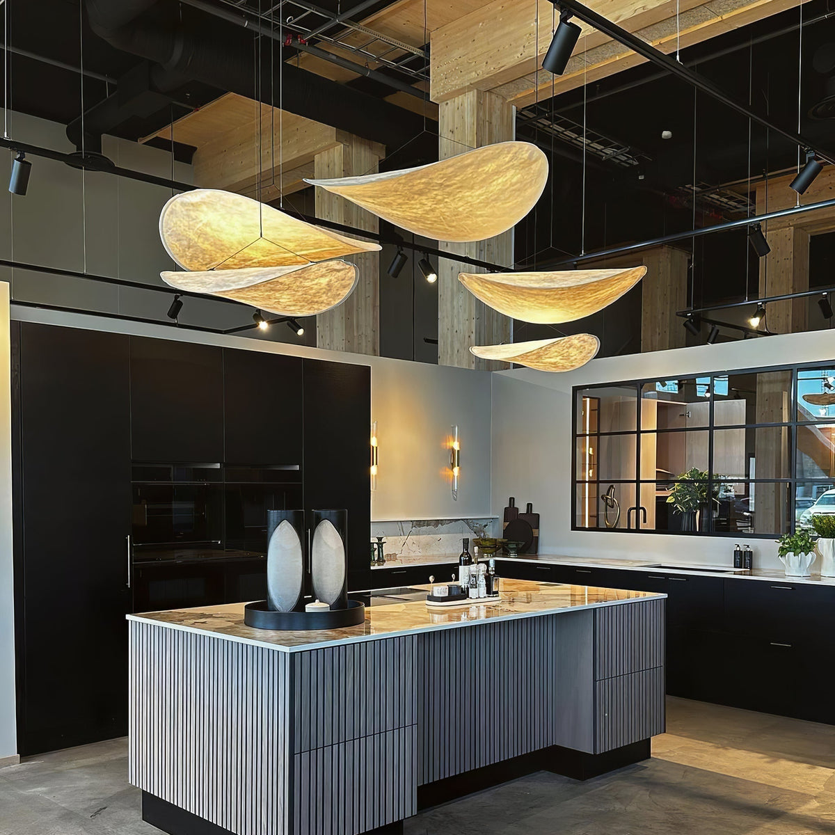 Lámpara colgante de pantalla de papel extragrande con altura ajustable, candelabro contemporáneo para isla de cocina, lámpara de techo para comedor | Thomler