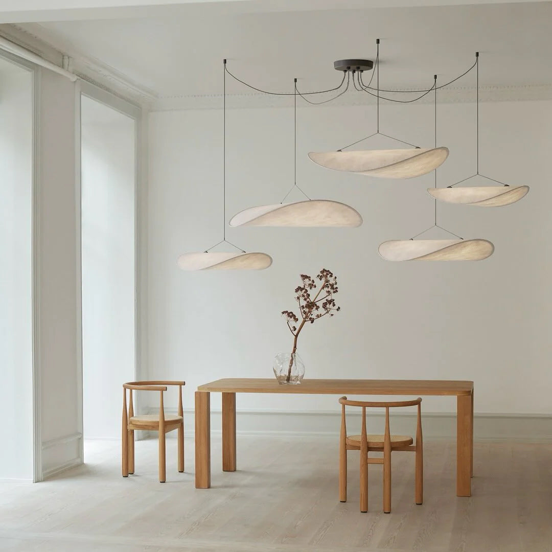 Lámpara colgante de pantalla de papel extragrande con altura ajustable, candelabro contemporáneo para isla de cocina, lámpara de techo para comedor | Thomler