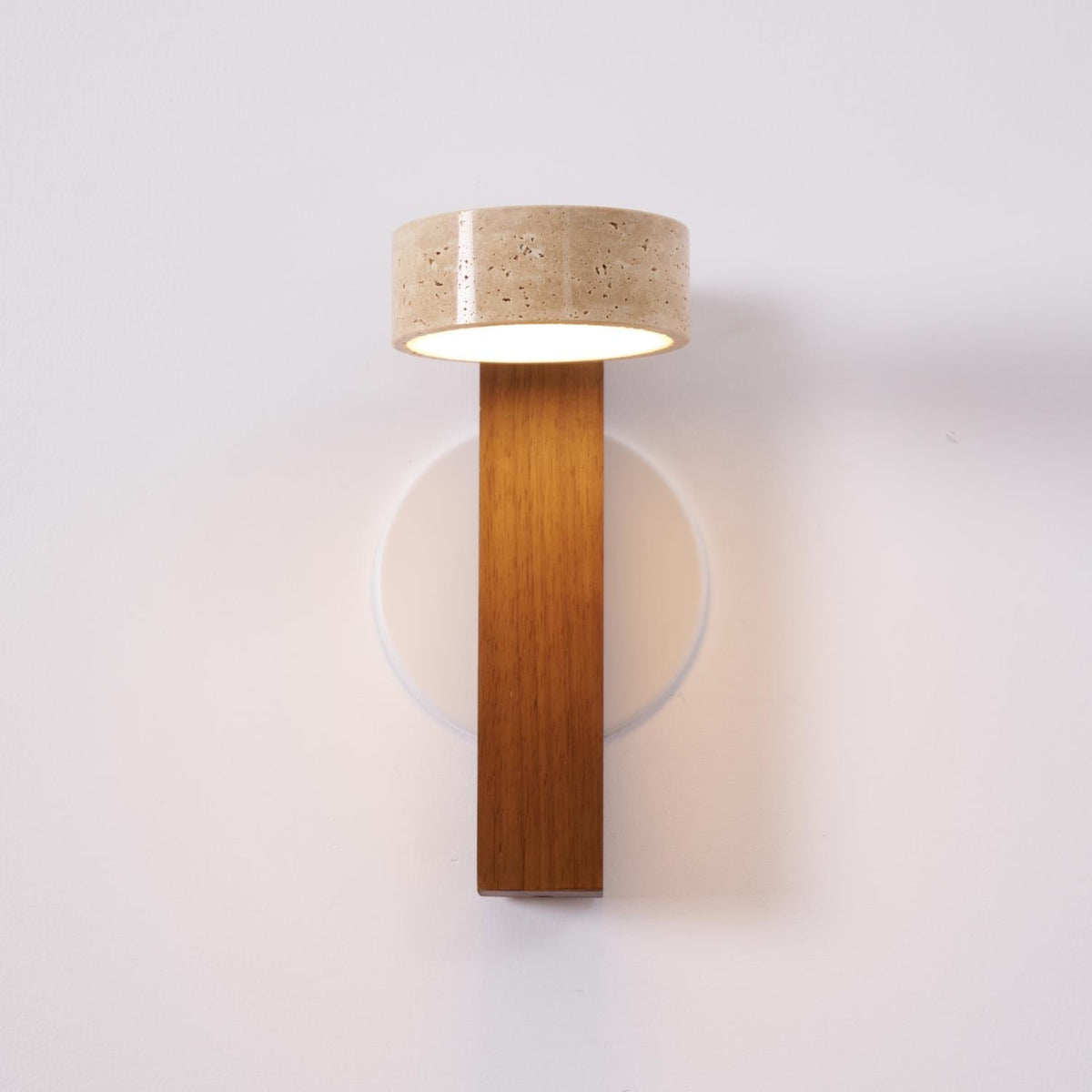 Tilted Wooden Sconce with Beige Stone Shade – 9 Inch Integrated LED Fixture for Bathroom Hallway Entryway Ambient Glow – Dimmable Indoor Wal | Thomler