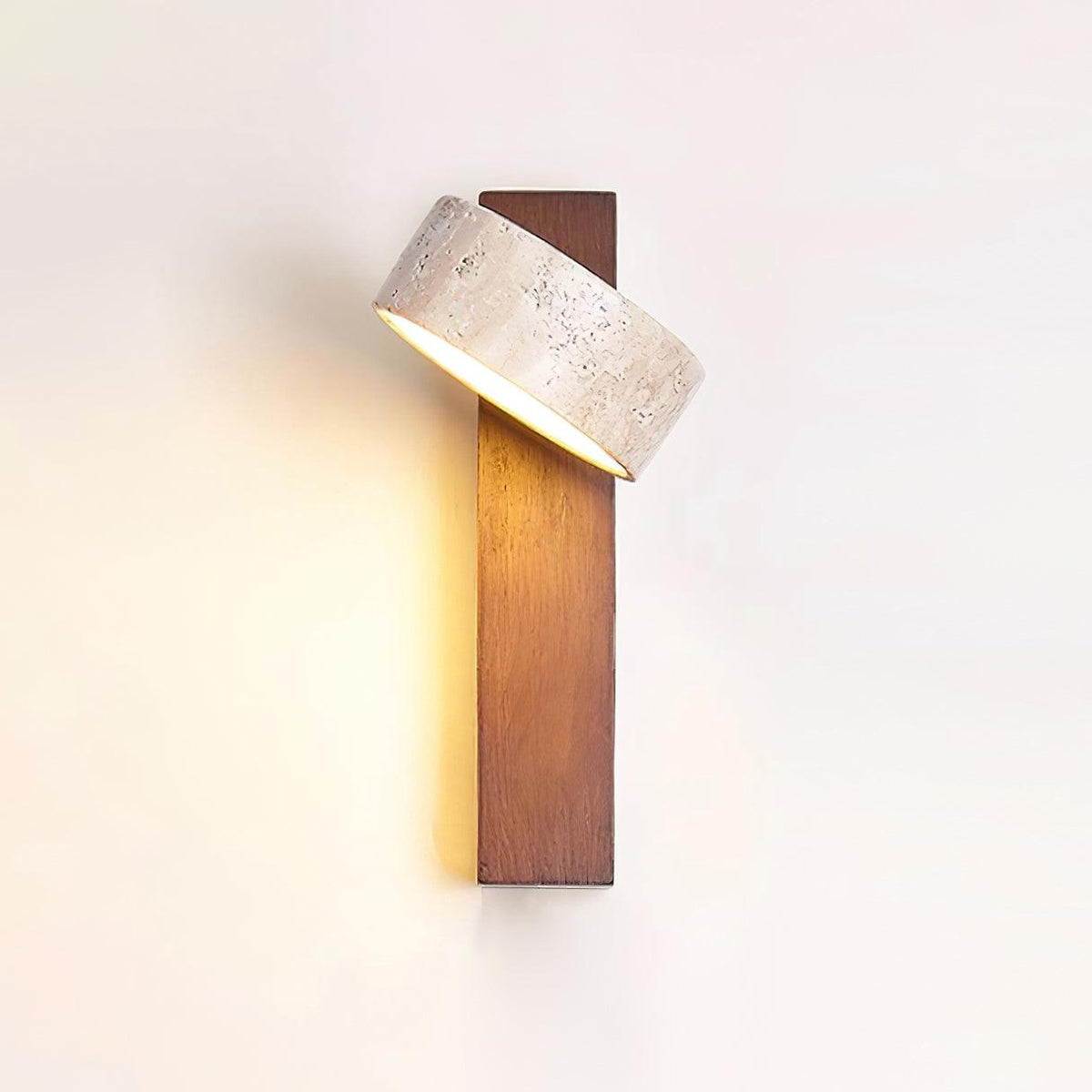 Tilted Wooden Sconce with Beige Stone Shade – 9 Inch Integrated LED Fixture for Bathroom Hallway Entryway Ambient Glow – Dimmable Indoor Wal | Thomler