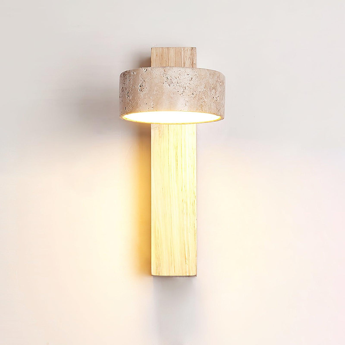 Tilted Wooden Sconce with Beige Stone Shade – 9 Inch Integrated LED Fixture for Bathroom Hallway Entryway Ambient Glow – Dimmable Indoor Wal | Thomler