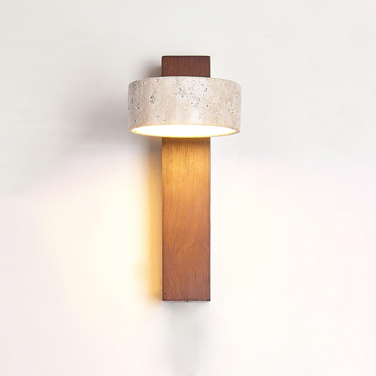 Tilted Wooden Sconce with Beige Stone Shade – 9 Inch Integrated LED Fixture for Bathroom Hallway Entryway Ambient Glow – Dimmable Indoor Wal | Thomler