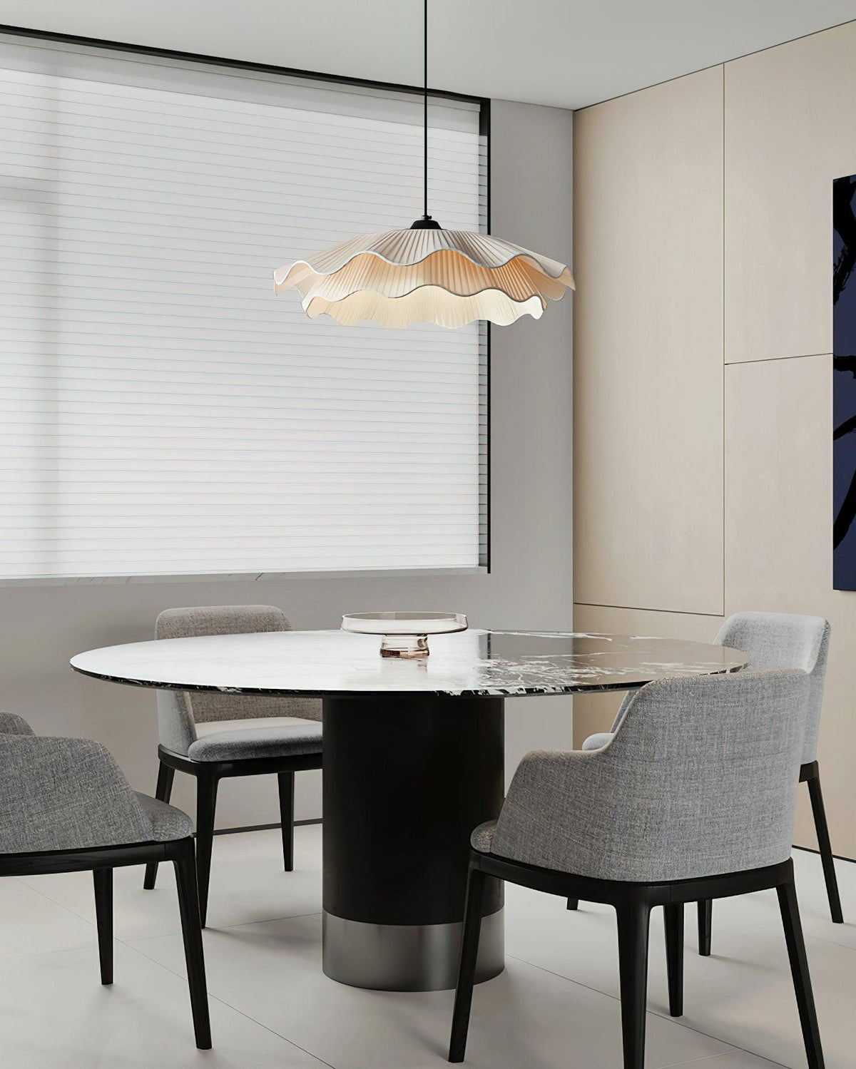 Adjustable Hanging Fixture with Metal & Cloth Shade for Overhead Illumination in Dining Spaces | Thomler